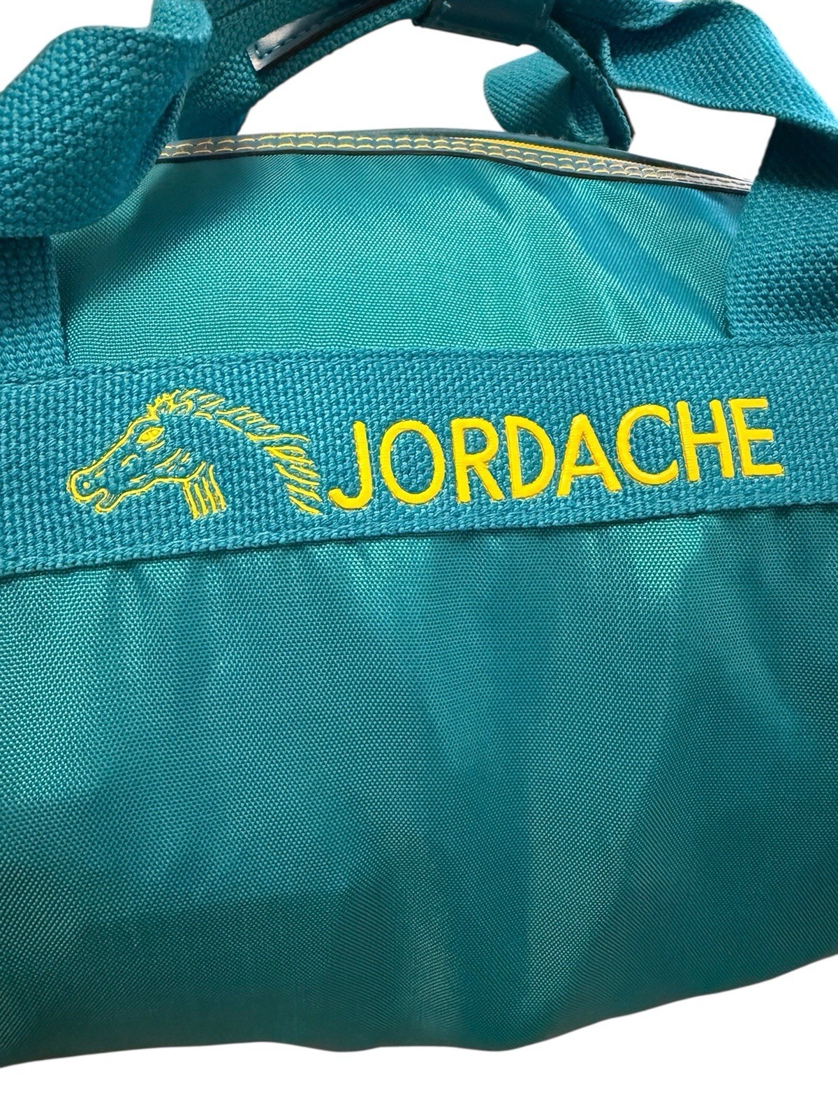 Vintage Jordache Small Duffel Weekender Bag Teal Blue Yellow Retro 80s/90s
