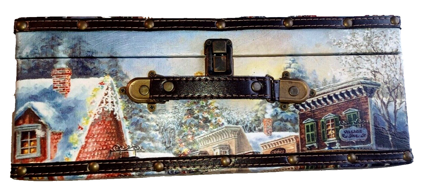 Vtg EC Christmas Theme TRAIN CASE Quality Heavy Latch Container / Storage