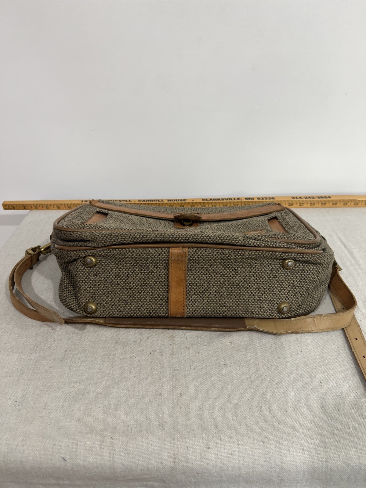 Vintage Hartmann Luggage Tweed & Leather Travel Shoulder Messenger Bag Carry On
