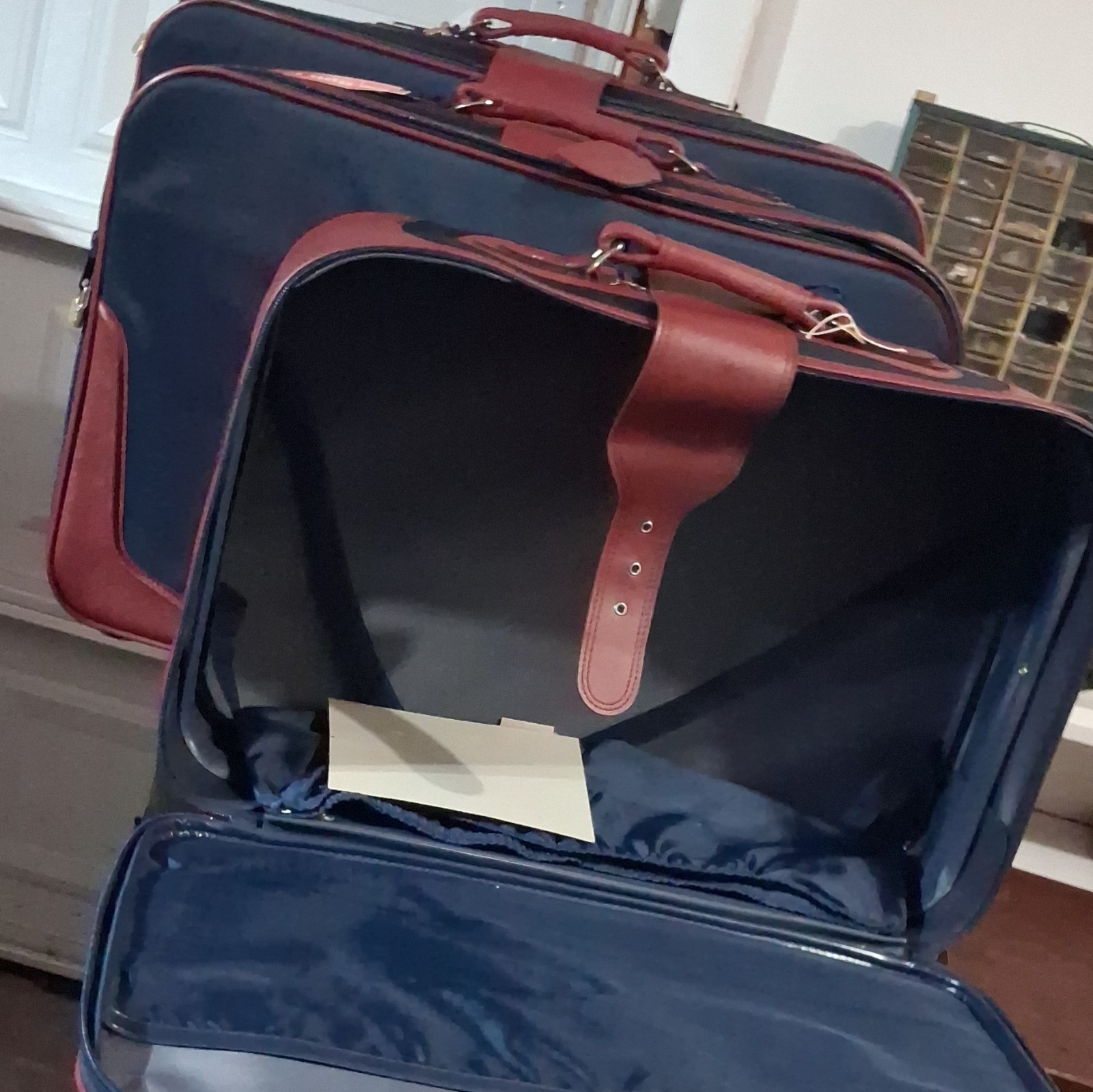 Universal Traveler Vintage Luggage Set Blue Brown Nylon Soft Case Lightweight
