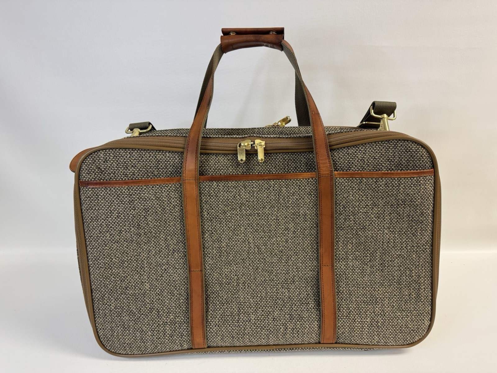Vintage Hartmann Luggage Belted Tweed Leather Carry On Weekender Expandable 22in