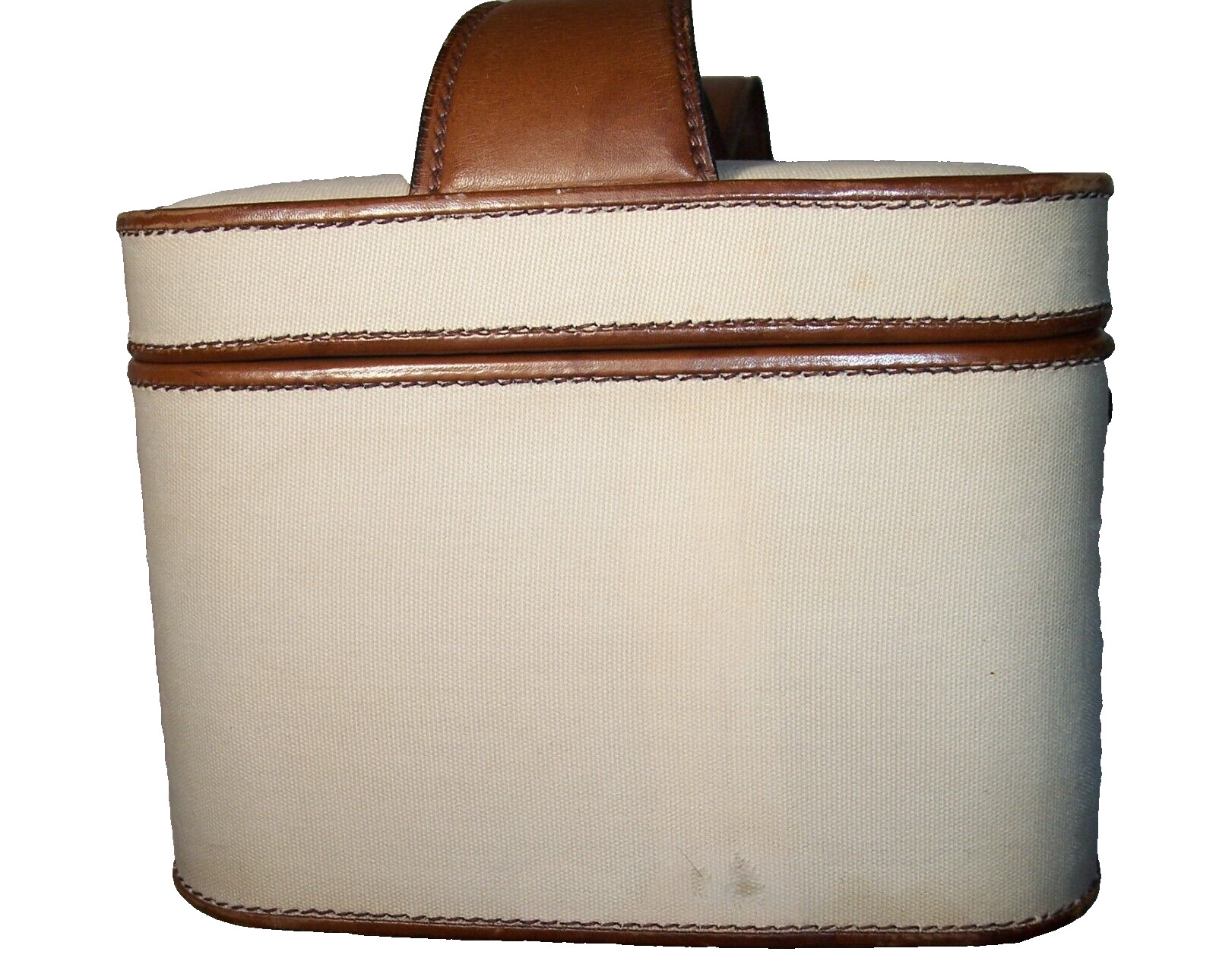 Mark Cross Travel Box Bag Leather & Canvas 14x11x6.5″ Luggage