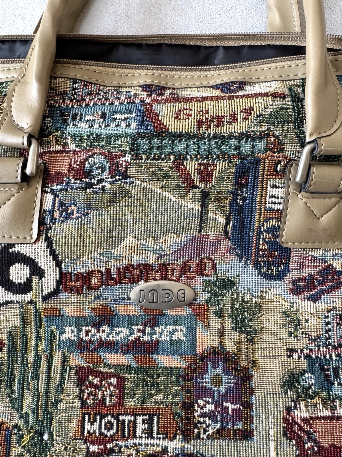 Jade Vintage Route 66 Duffel Weekend Woven Quilt Tapestry Bag