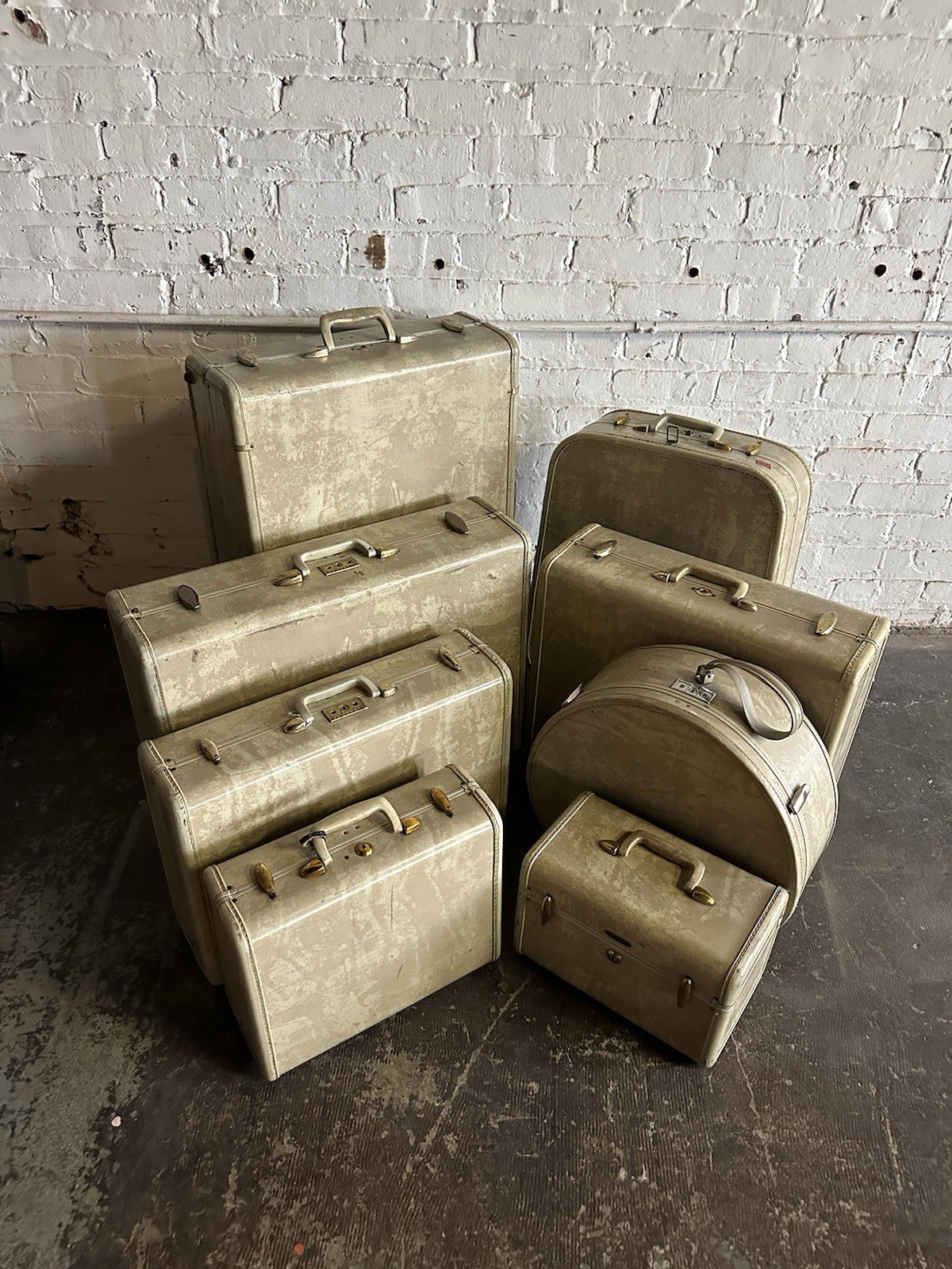 Vintage Marble White Samsonite Suitcase Luggage Train Wardrobe Overnight Rawhide