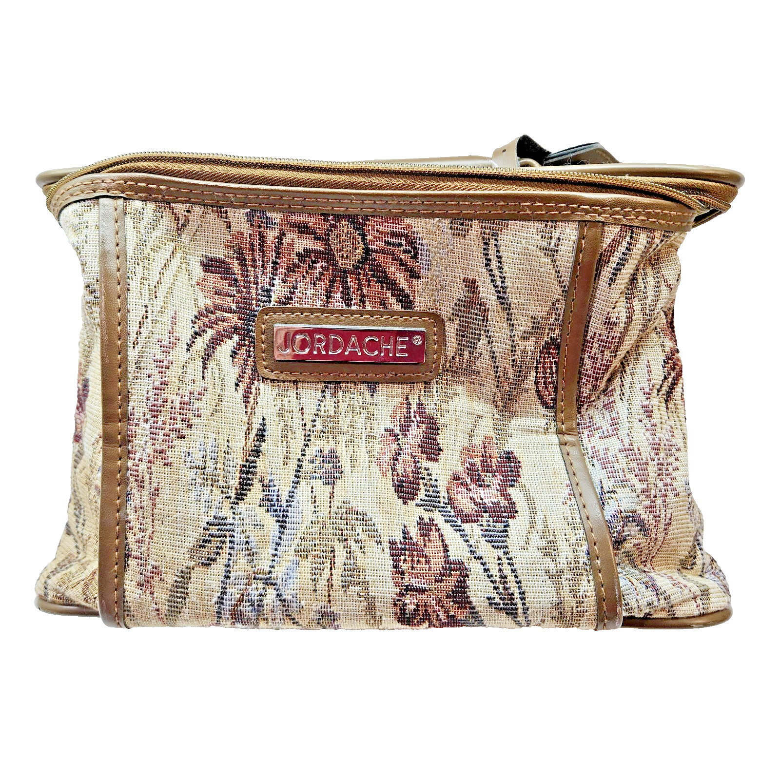 Vintage Jordache Floral Tapestry Cosmetics Travel Bag Soft Side Case w/ Handle