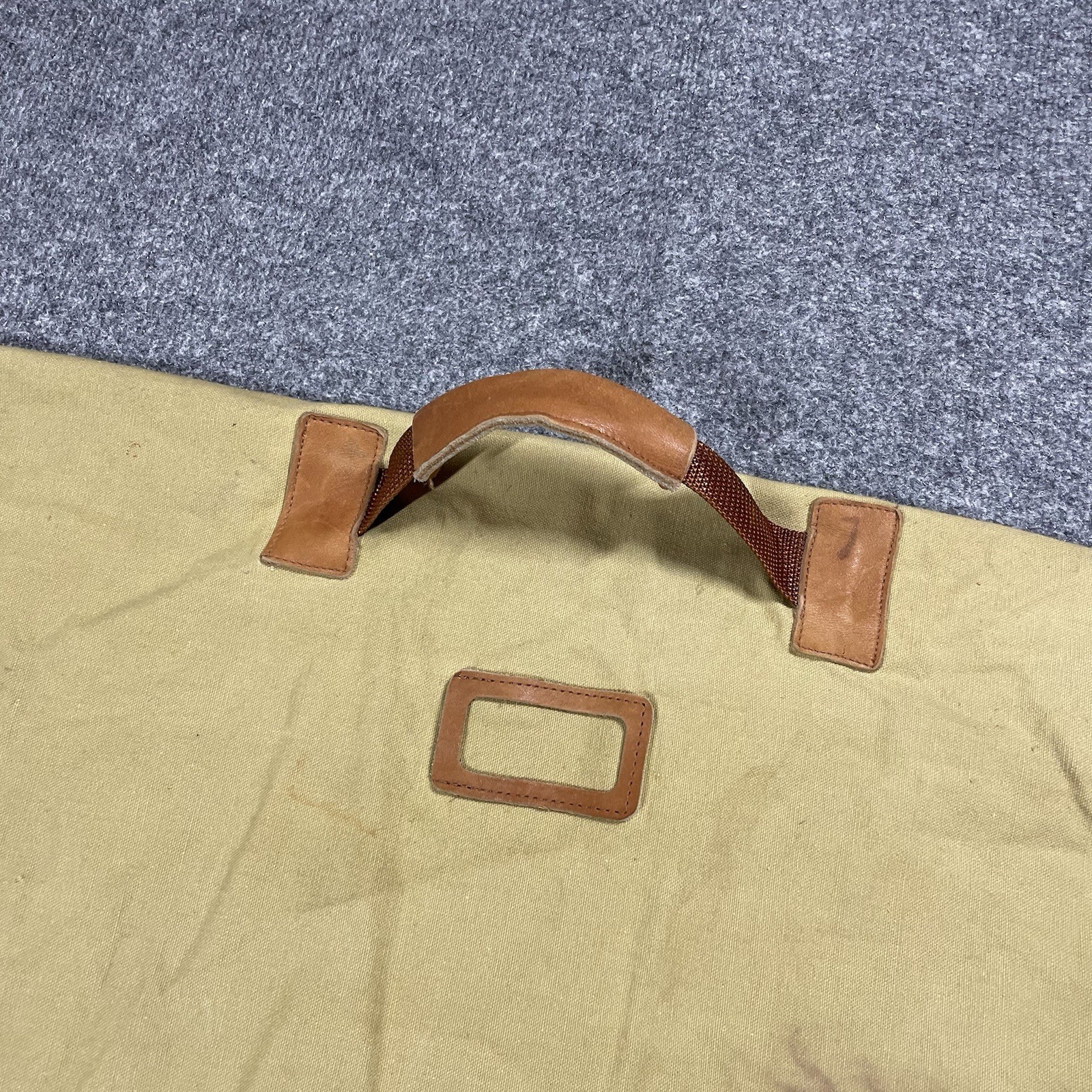 VINTAGE Eddie Bauer Duffle Bag Large Canvas Laundry Sleeping Tote Leather Handle