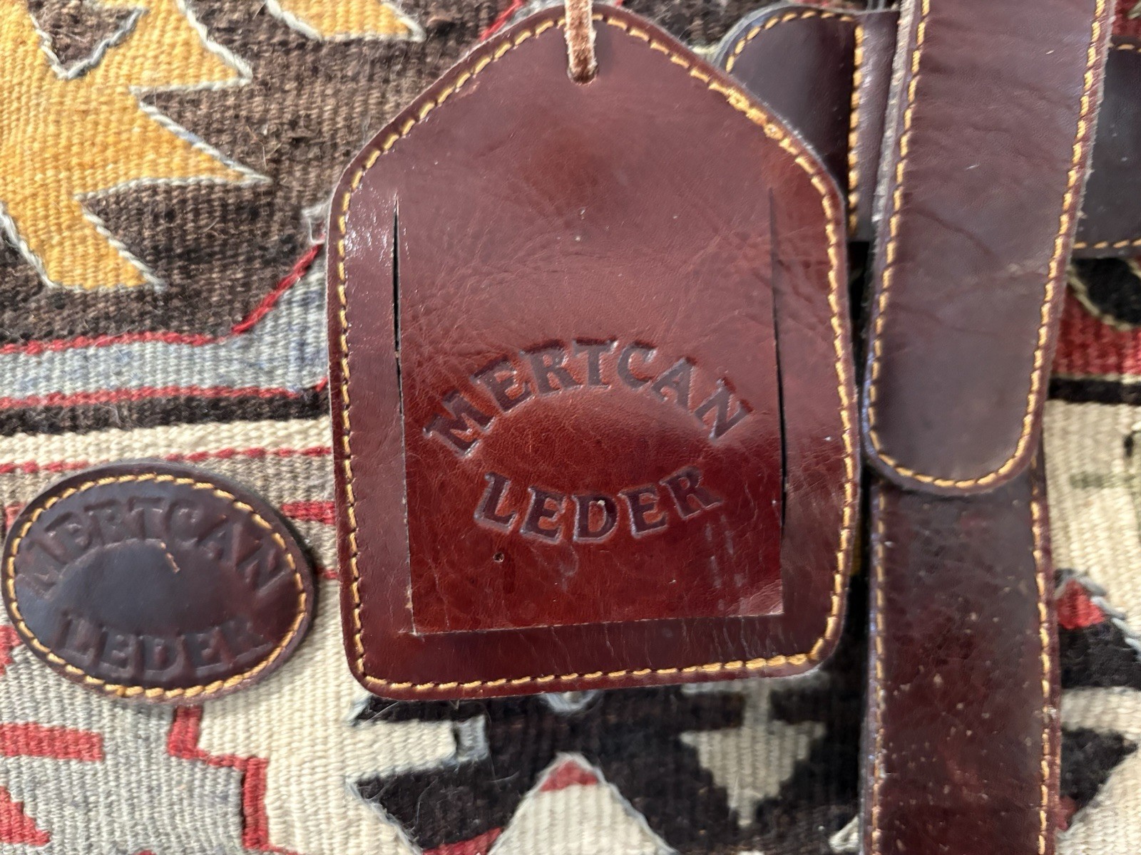 Vintage Leather & Kilim Carry On Travel Weekender Luggage Carpet Bag Overnight