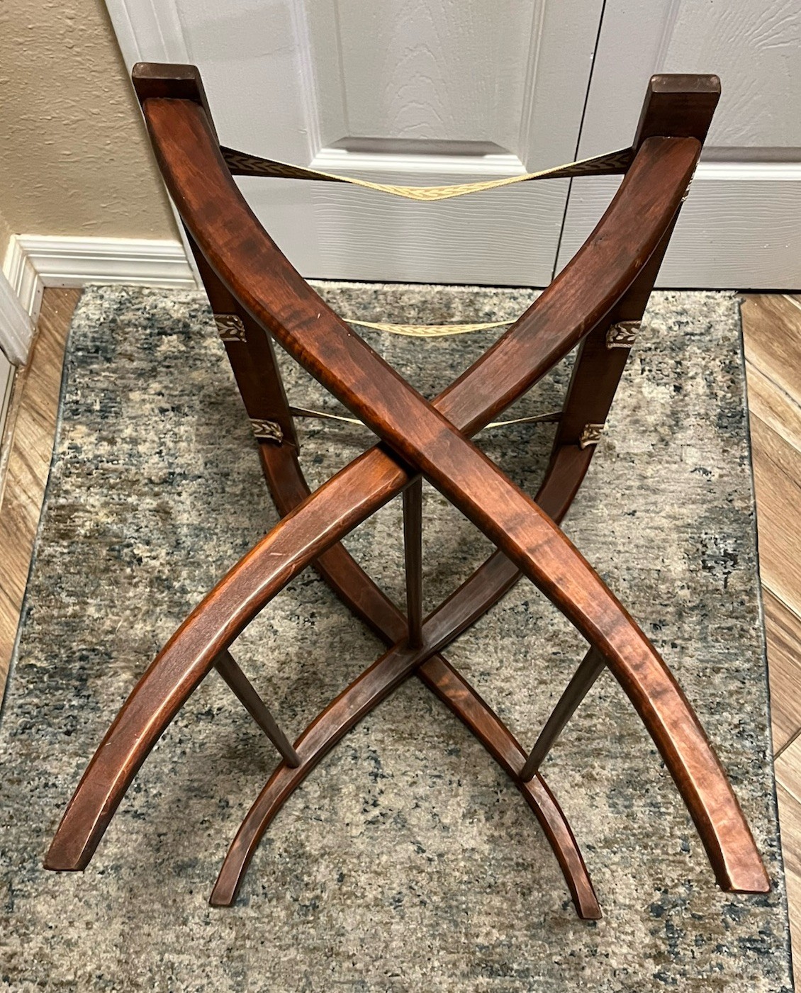 Wooden 60s Folding Luggage Rack Suitcase Stand Tapestry Straps Pennsylvania Made
