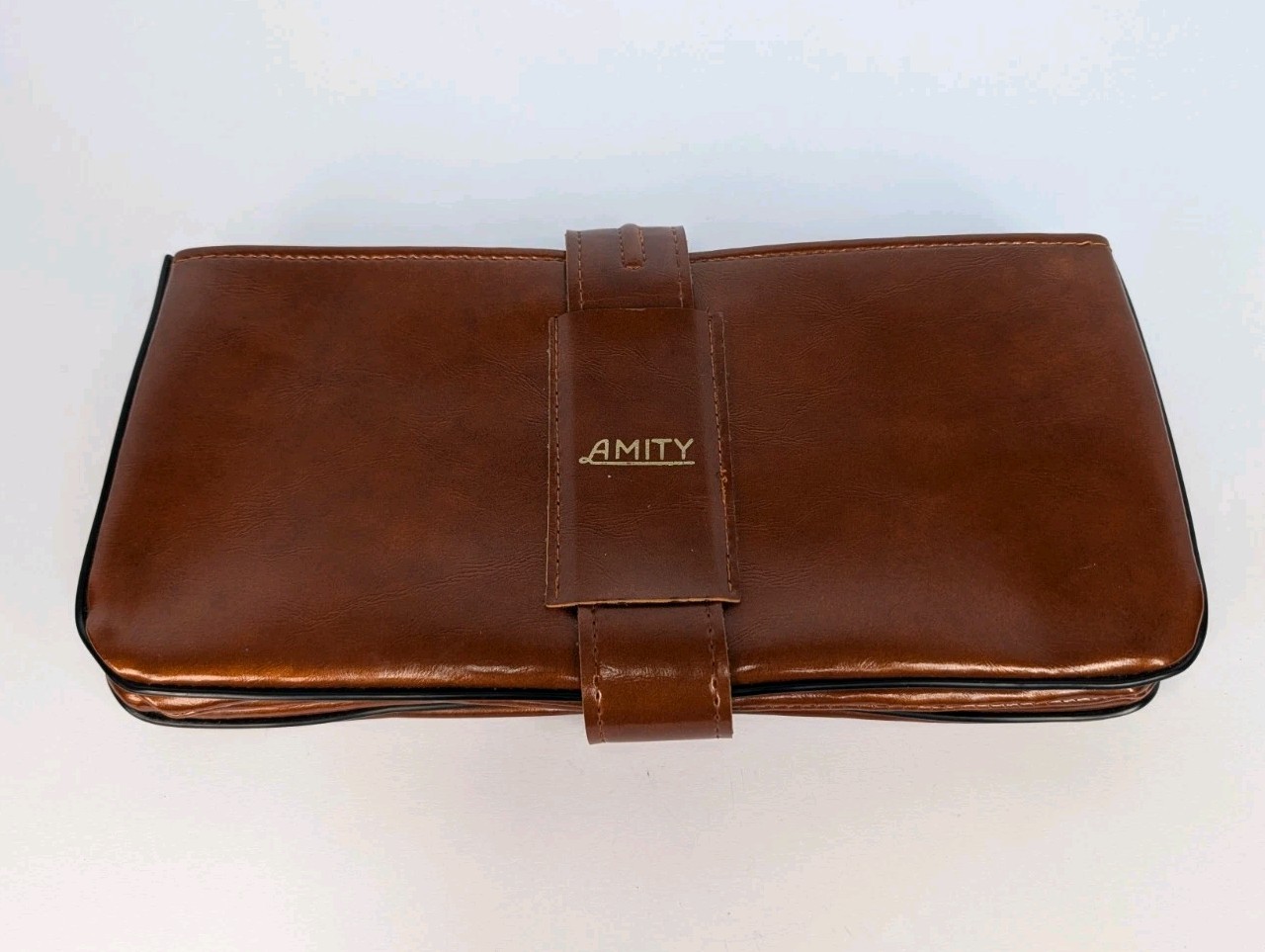 Vintage 50s Amity Brown Vinyl Tie Holder Travel Case Made In Japan