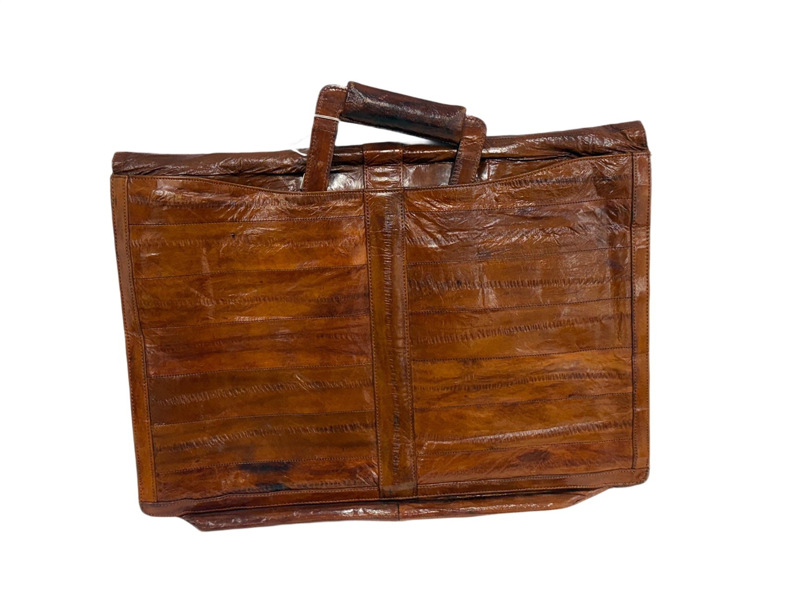 Vintage EEL Skin Soft Sided Briefcase Cognac Color Locking w/ Key