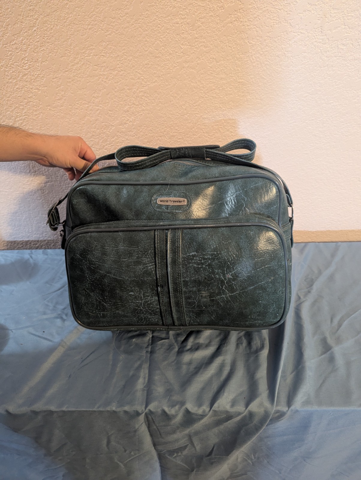 Vintage Faux Leather Travel Bag Dark Green Extra Compartments
