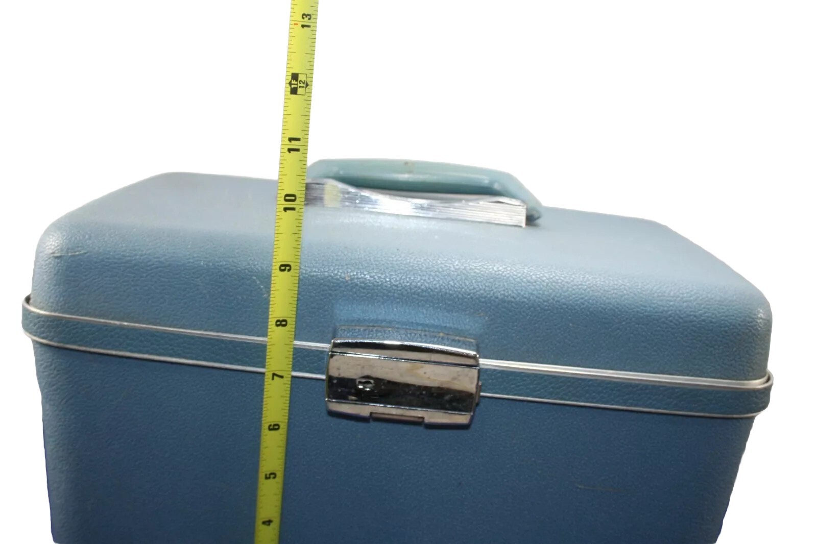 Vintage 1960’s Train Case Overnight Cosmetic Makeup Hard Shell Blue