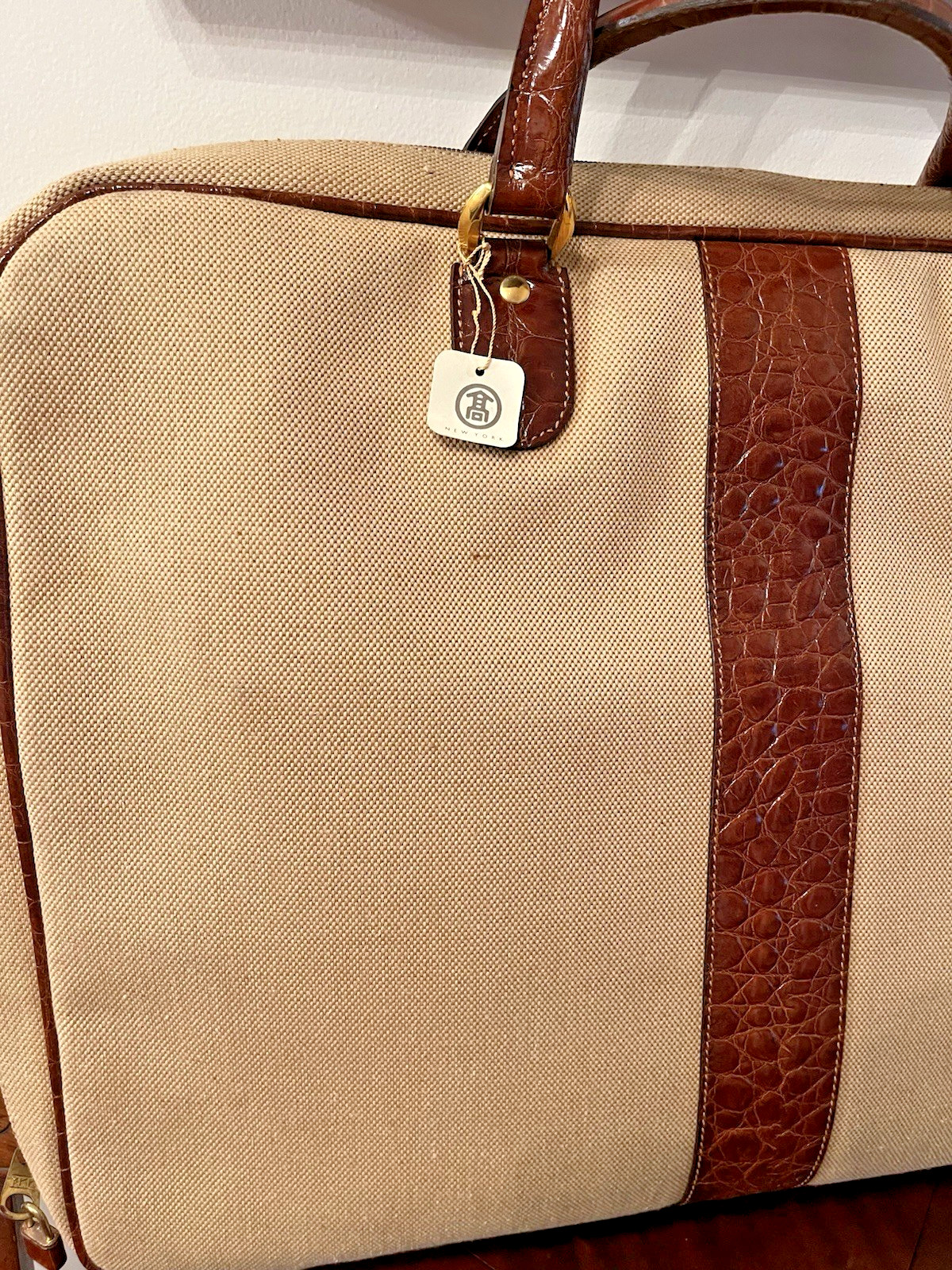 Vtg Garment Bag- Classic Luggage Tan Tweed Brown Croc Takashimaya Japan/NY TAGS
