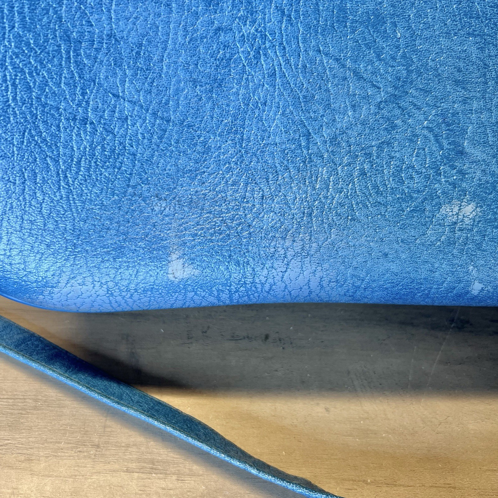 Vintage 60s Blue Vinyl Travel Bag Overnight Luggage Talon Zipper No Key, *READ