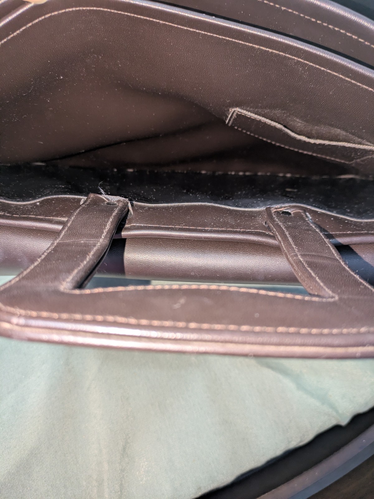 Large Dark Brown Briefcase Structured Professional Design Sturdy Handles 16x12x7