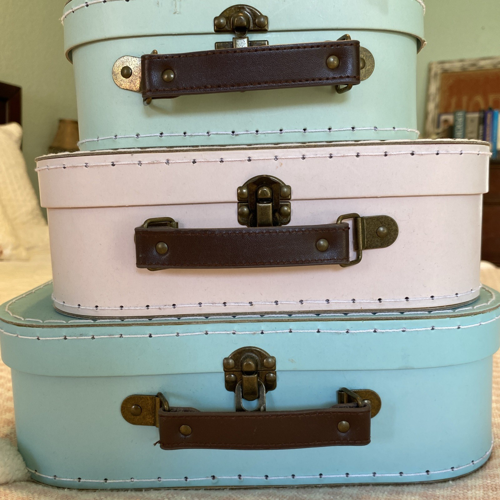 Jewelkeeper Paperboard Suitcases – Set of 3 Decorative Vintage Storage Boxes