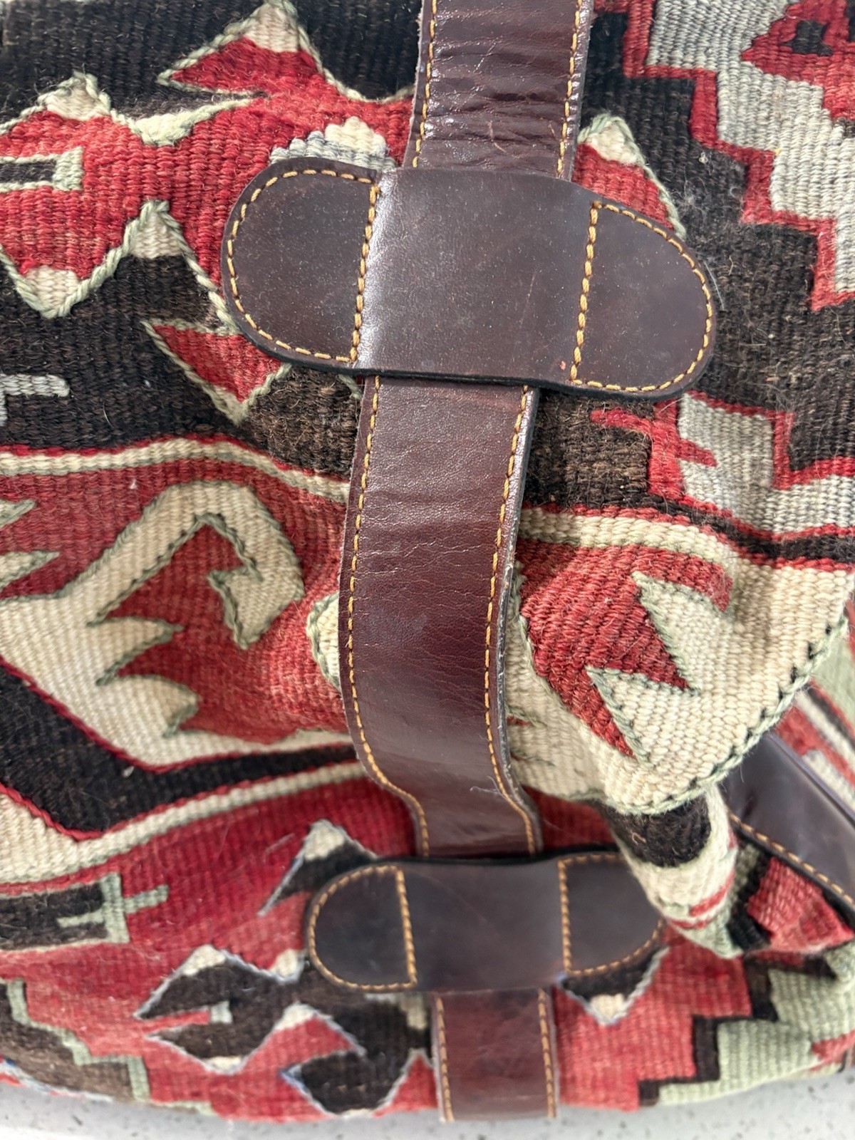 Vintage Leather & Kilim Carry On Travel Weekender Luggage Carpet Bag Overnight