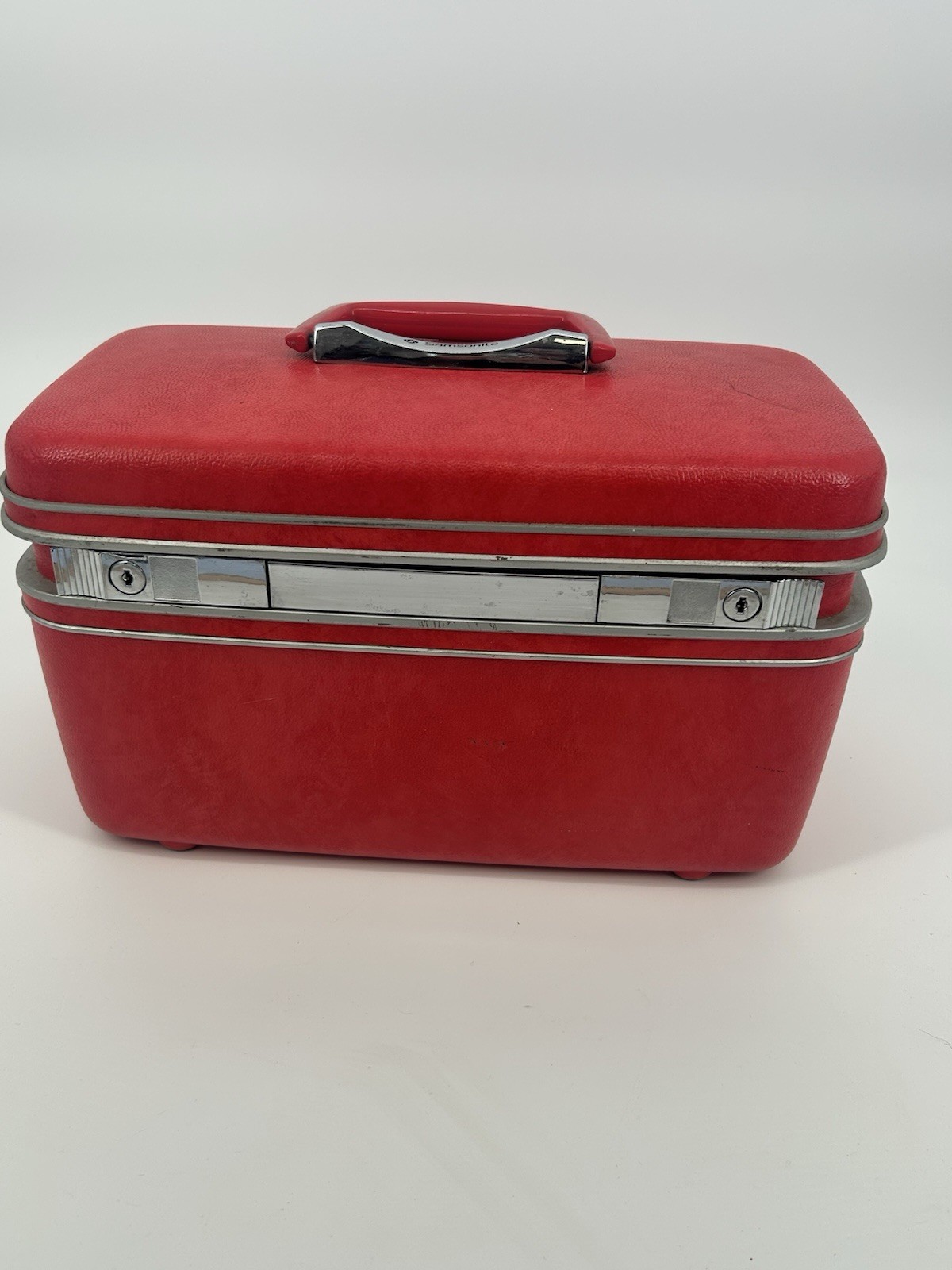 Vintage Red Samsonite Silhouette Vanity Train Luggage Cosmetic Case W/ Keys