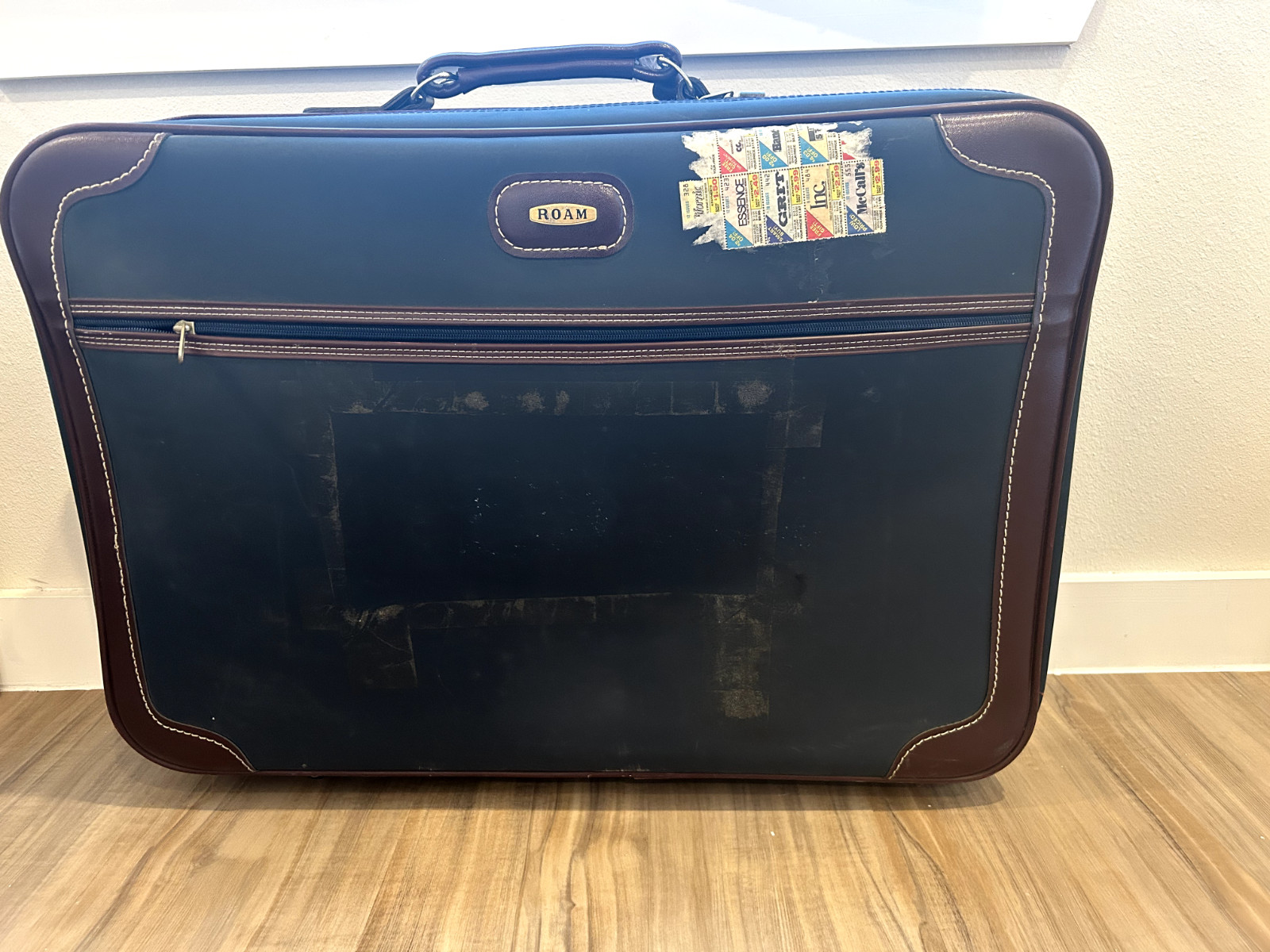Vintage 80s ROAM Structured Suitcase Navy Nylon & Brown Trim Retro (negotiable)