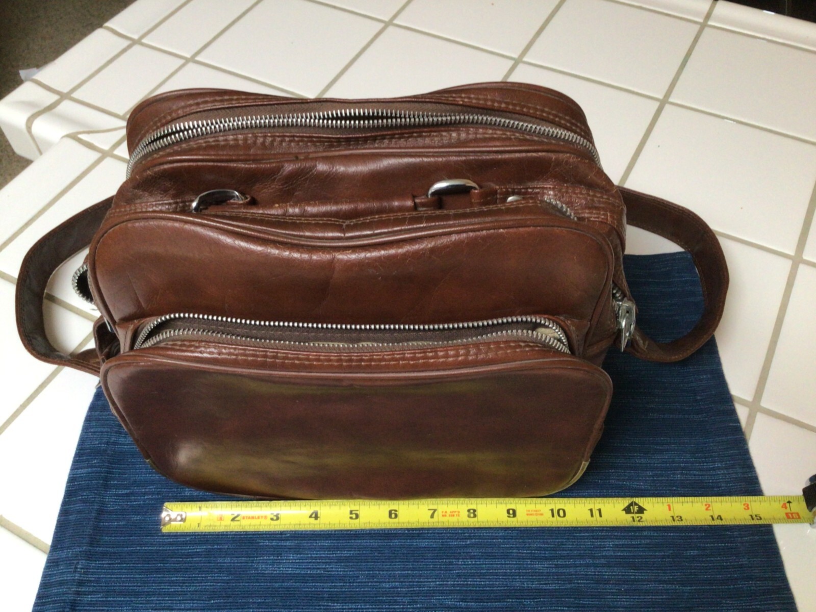 Vintage Brown Travel Bag Luggage Carry On Soft Vinyl Tote Shoulder Strap ~718A
