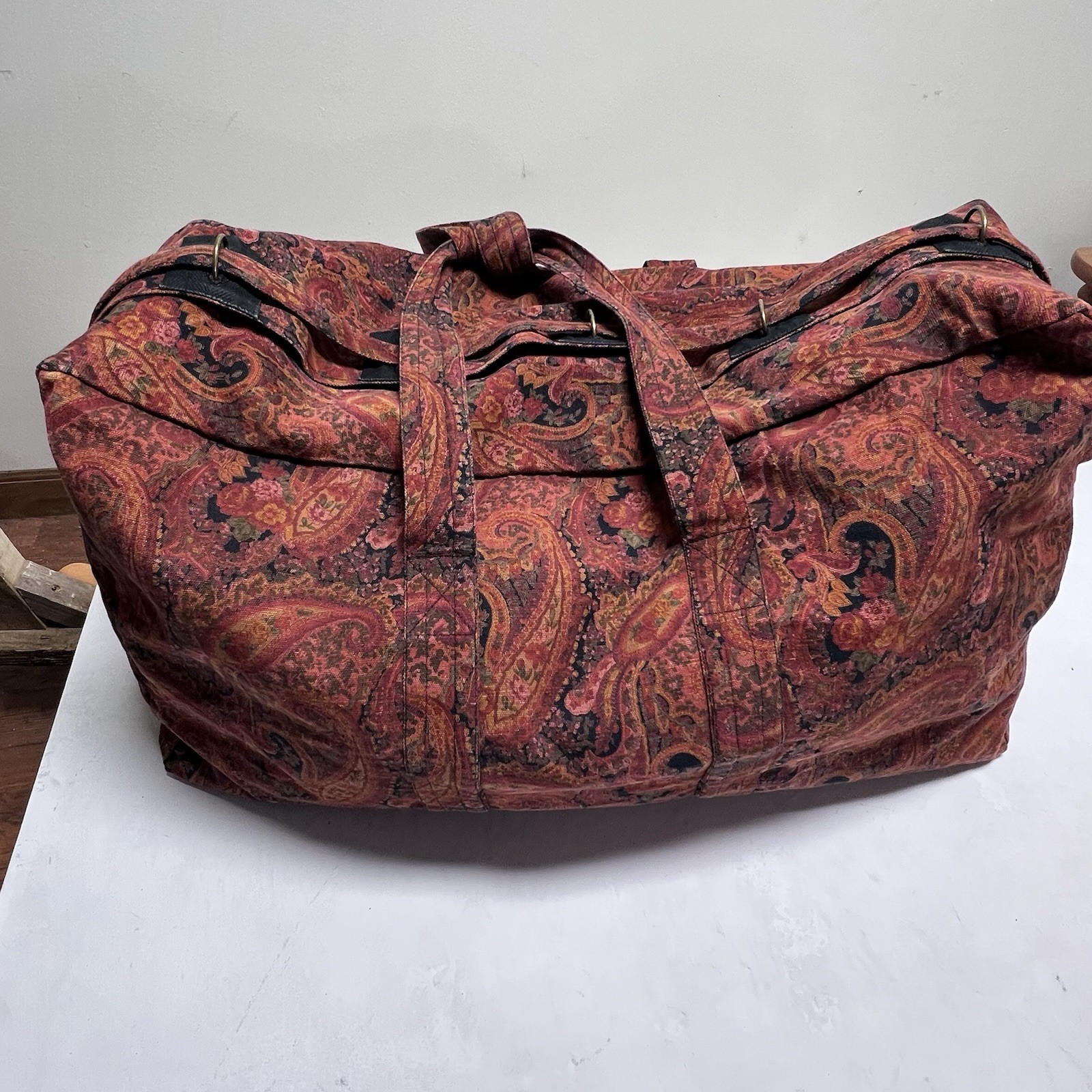 Rare Vintage J. Peterman Large Paisley Garment Bag Weekender Travel 1990s Boho