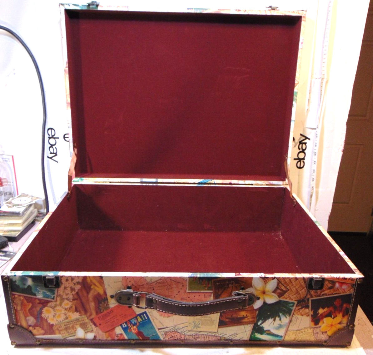 Tropical Island Luggage Theme Hawaii Travel Suitcase Vintage Waikiki Rainbow