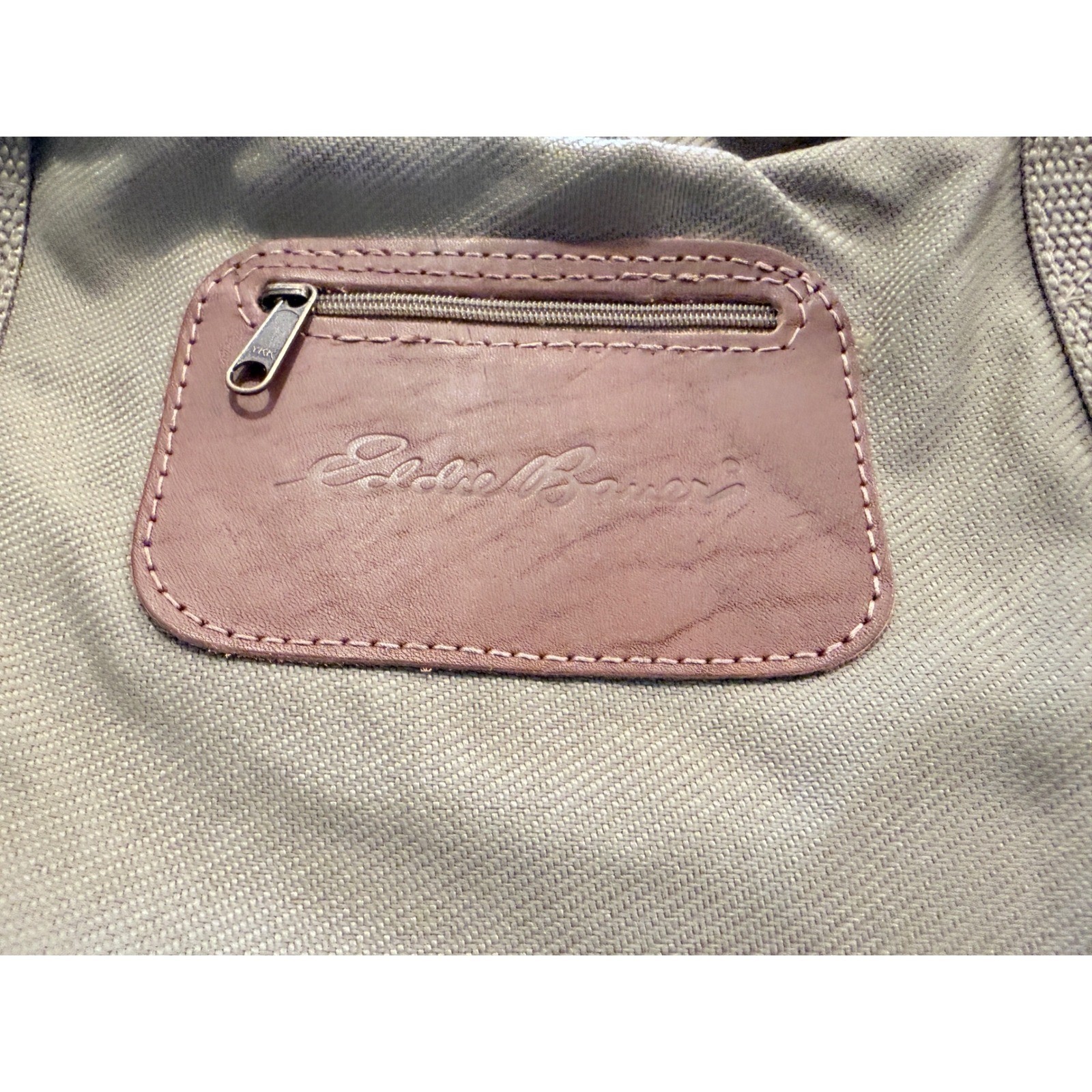 Eddie Bauer Vintage Canvas Leather Trim Duffle Bag Tan Weekend Travel Carry On