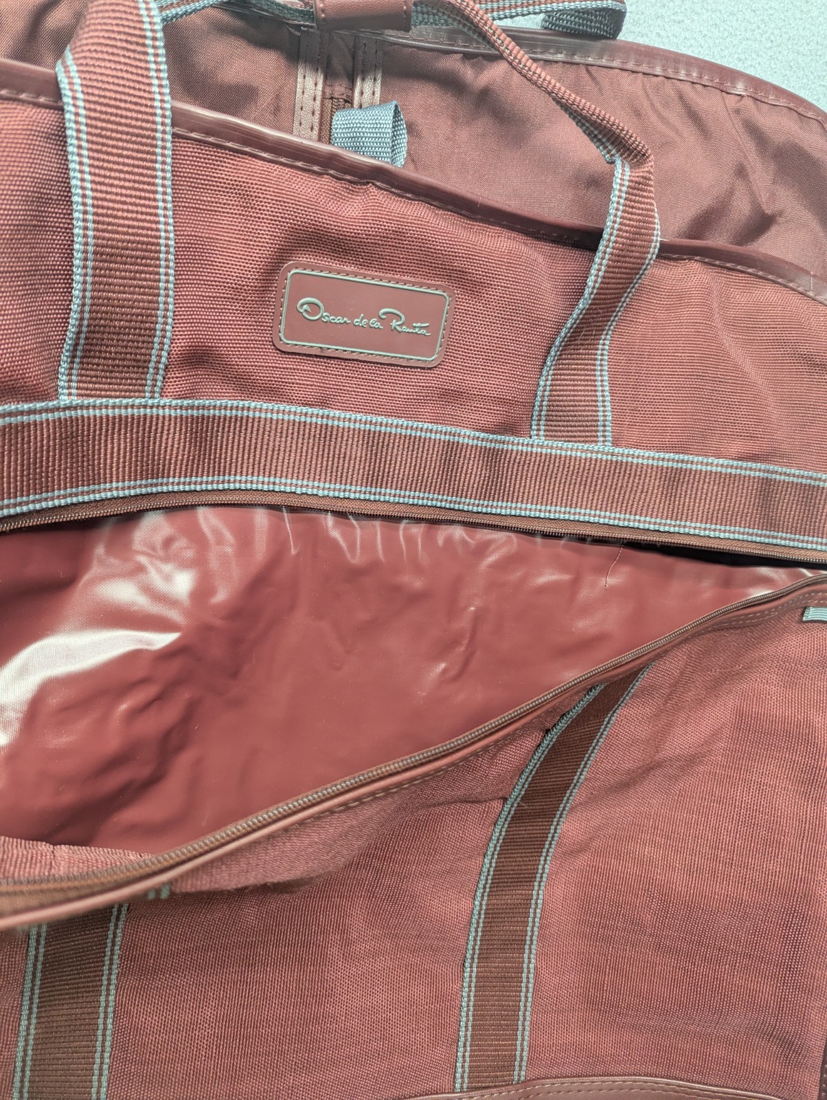 Oscar de la Renta Vintage Tweed Garment Travel Bag Burgundy