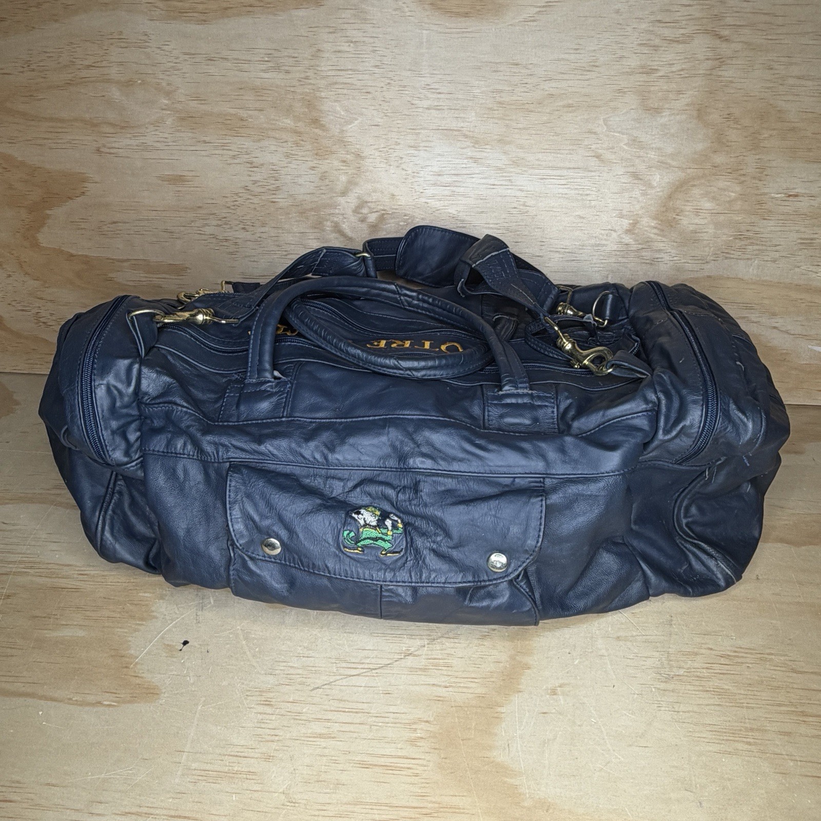 Vintage Notre Dame Duffel Bag Travel Weekender blue leather