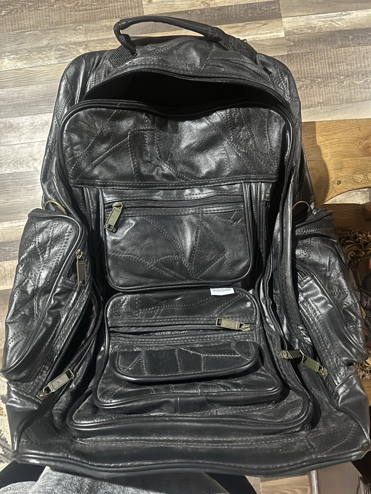 Vintage Genuine Leather Patchwork Stand Up Rolling Backpack 1990s