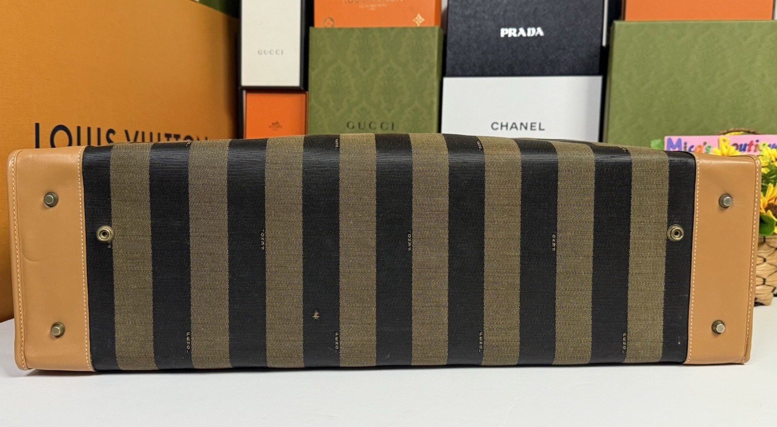 💟FENDI💟 EUC Auth🔥 Pequin Black&Brown PVC Luggage Bags w/Signature Patterns
