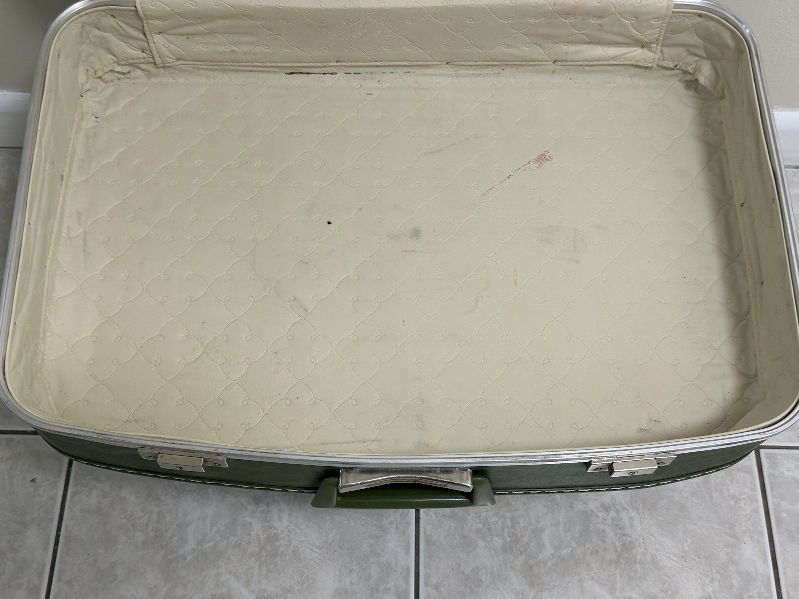 Vintage 1960s Green Vinyl Hard Shell Suitcase See Pictures For More Details