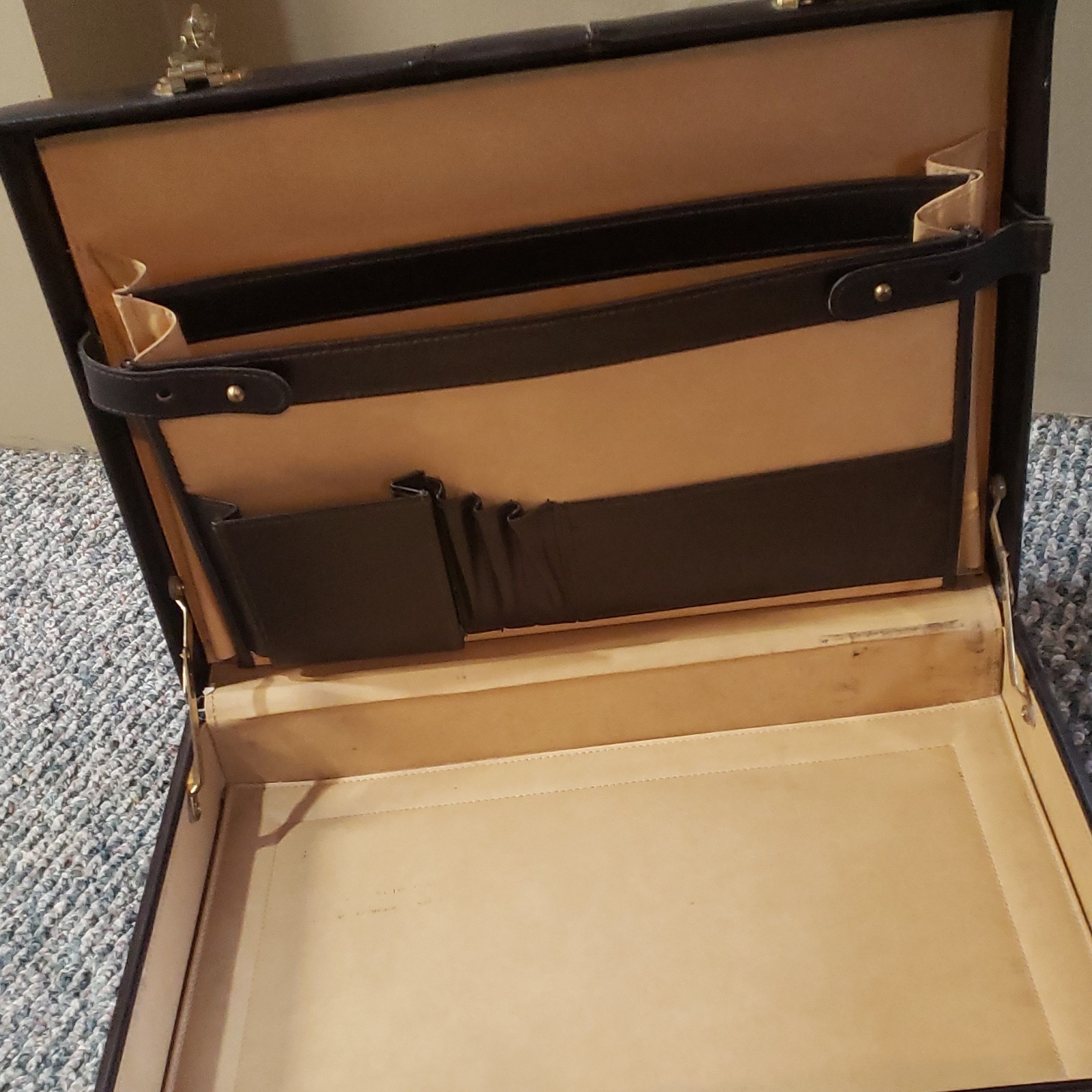 Vintage Brown Leather Hard Suitcase with Locking Feature & Extra Compartments