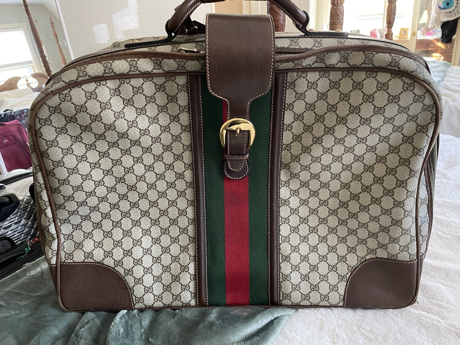 Vintage Gucci GG Monogram Canvas Large Suitcase Garment Bag Luggage 1983 Key 🌞