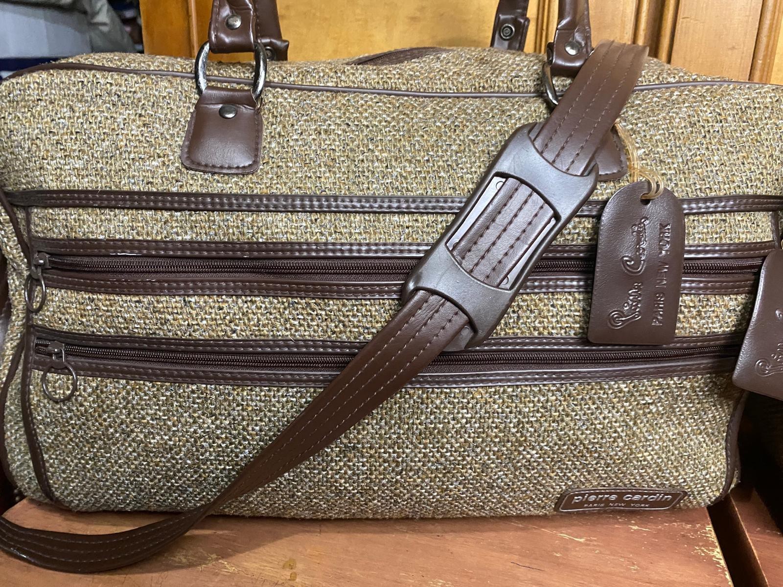 Set Of 2 Vintage 70s 80s Pierre Cardin Brown Tweed Suitcase Luggage Travel Bags