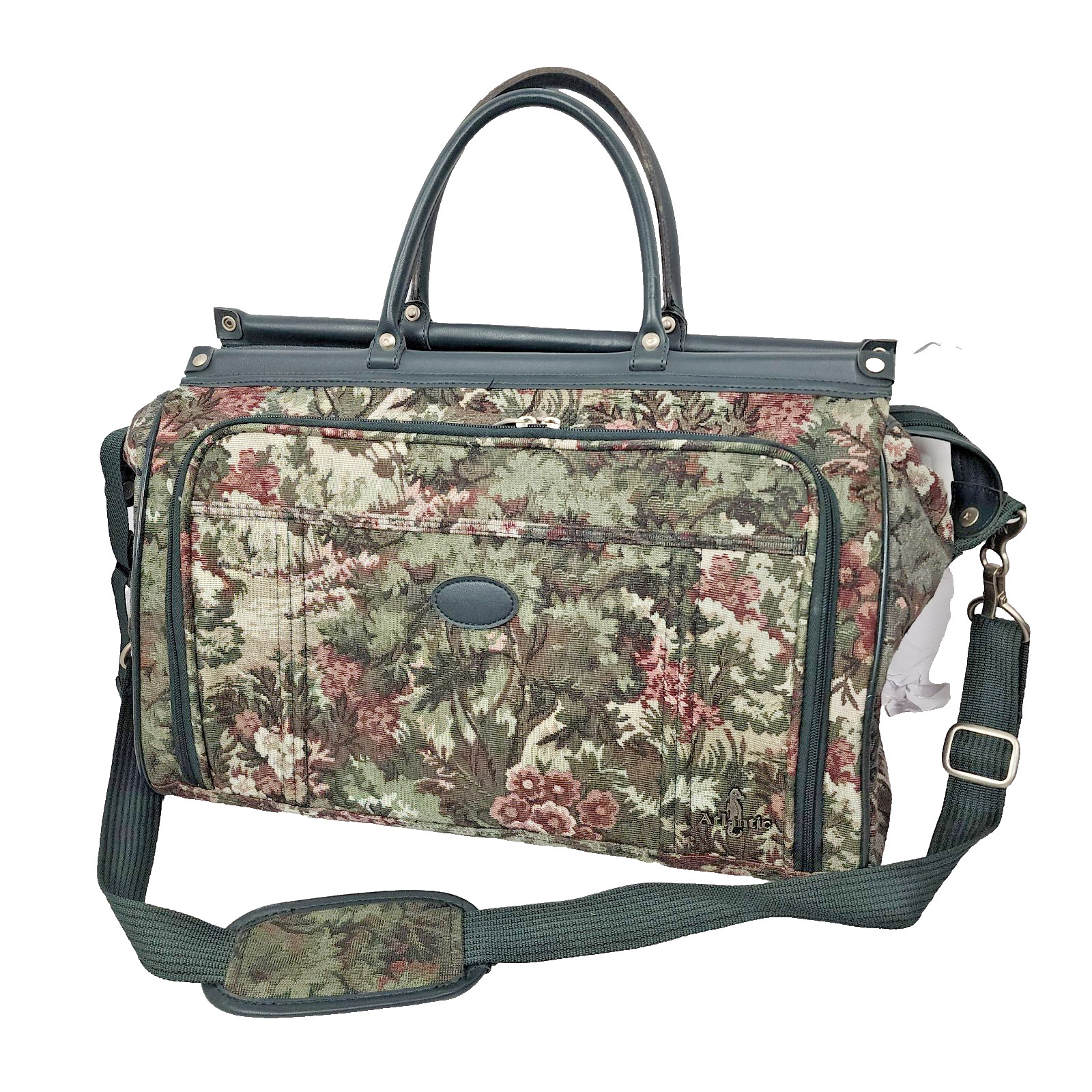 Vintage Atlantic Tapestry Floral Carry On Weekend Overnight Hand Bag Luggage 20″
