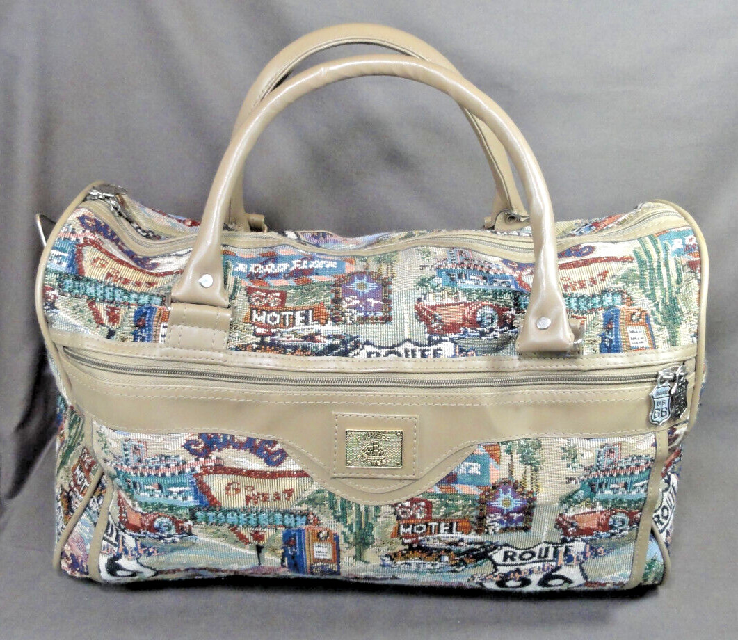 Vintage Pioneer Express Weekend Bag Route 66 Tapestry Duffel Carry On Travel