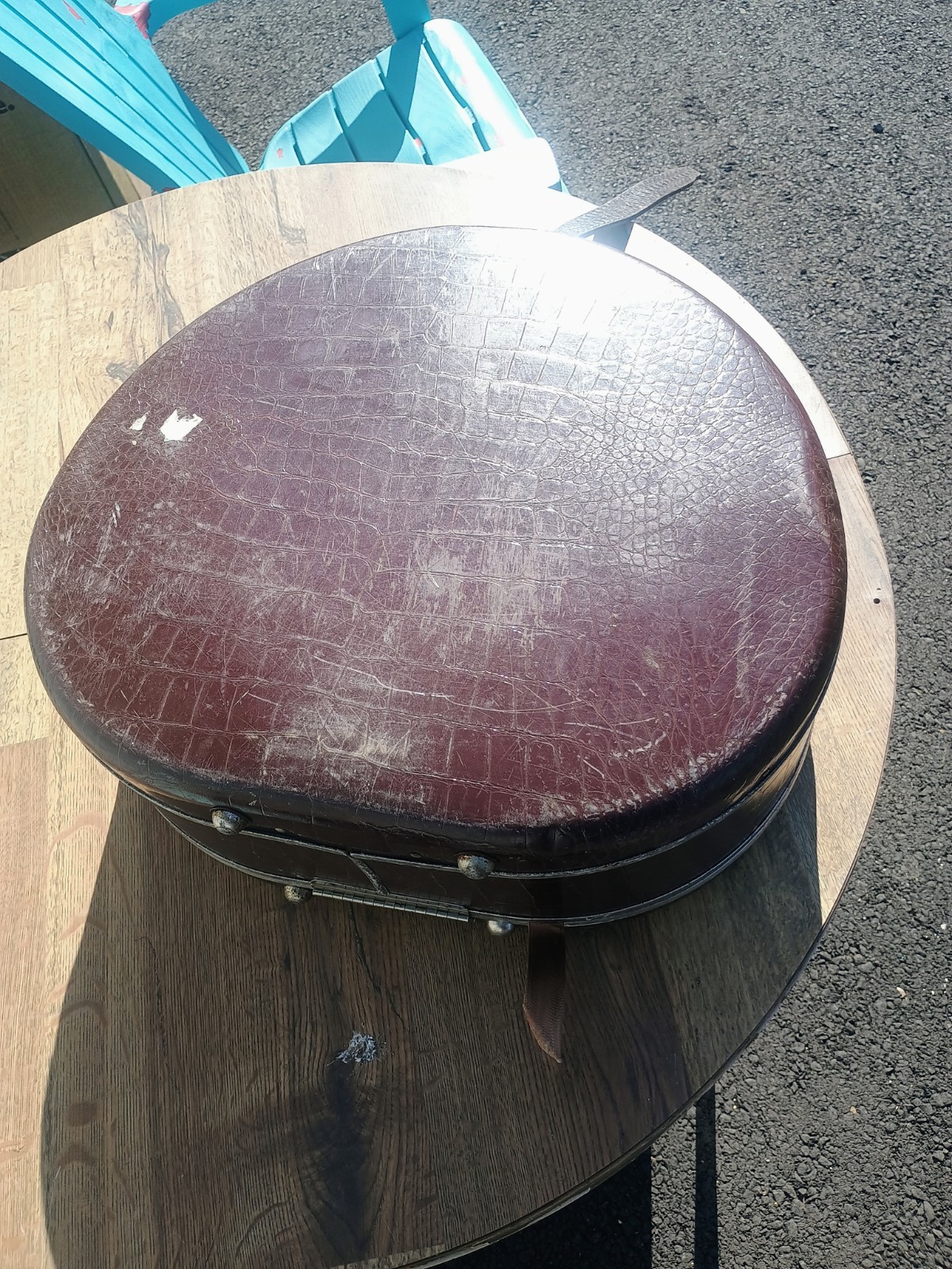 Vintage Samsonite Train Case Hat Box Style – Brown Faux Alligator Skin