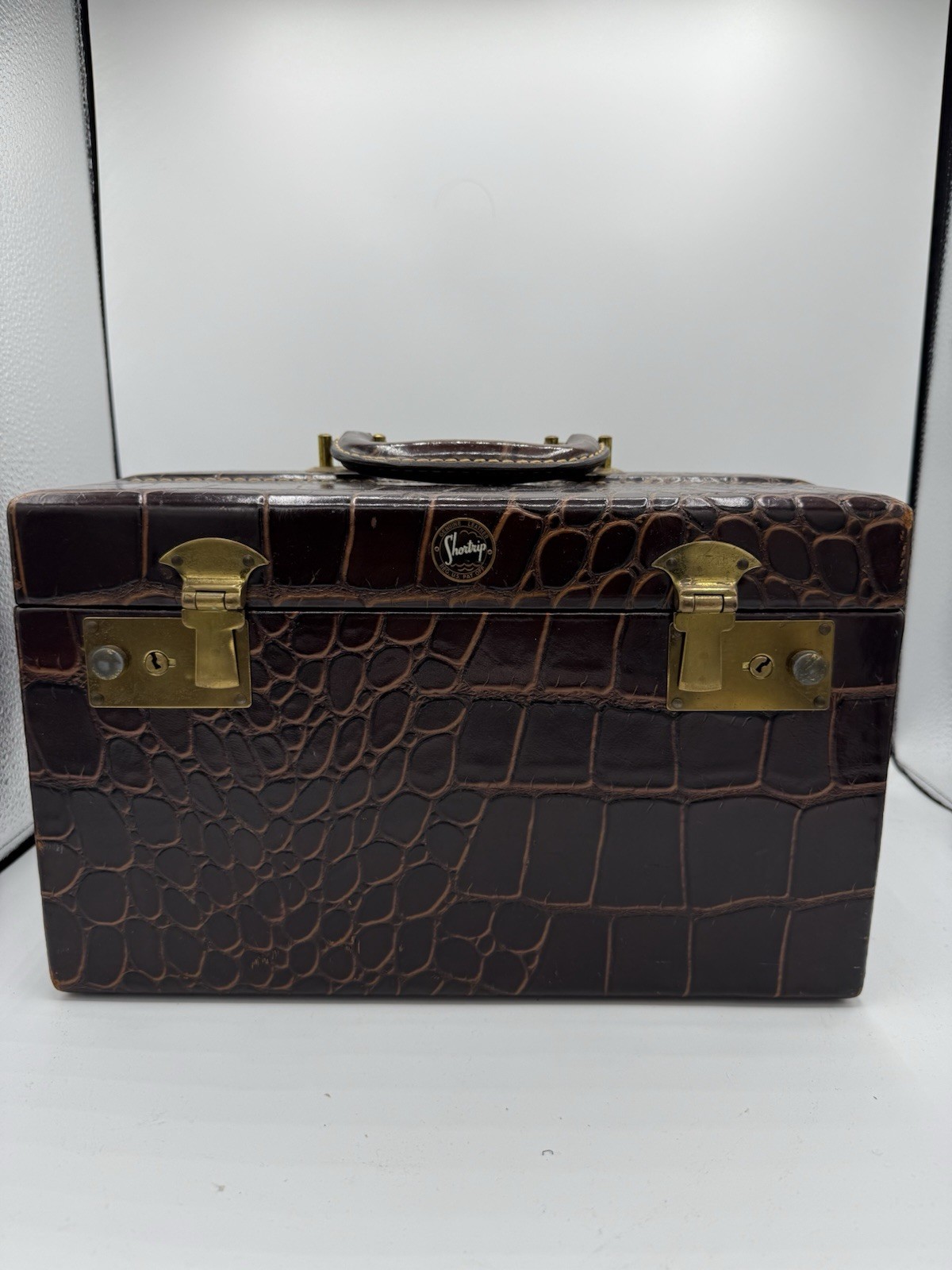 Antique Shortrip Brown Saks Fifth Avenue NY Leather Vanity Case Genuine Leather