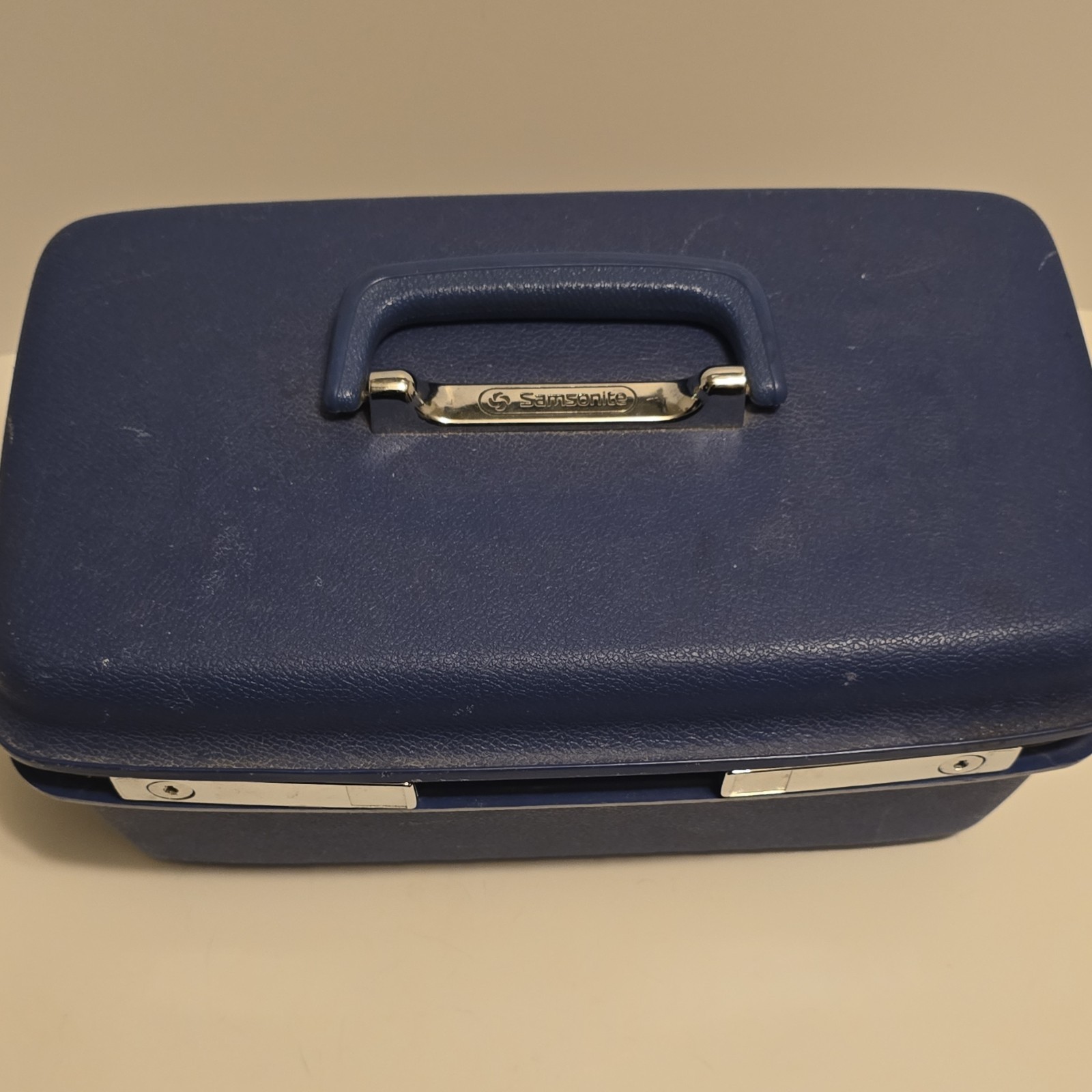 Samsonite Blue Hard Vanity Case 1970s Vintage with Mirror & Extra Compartments