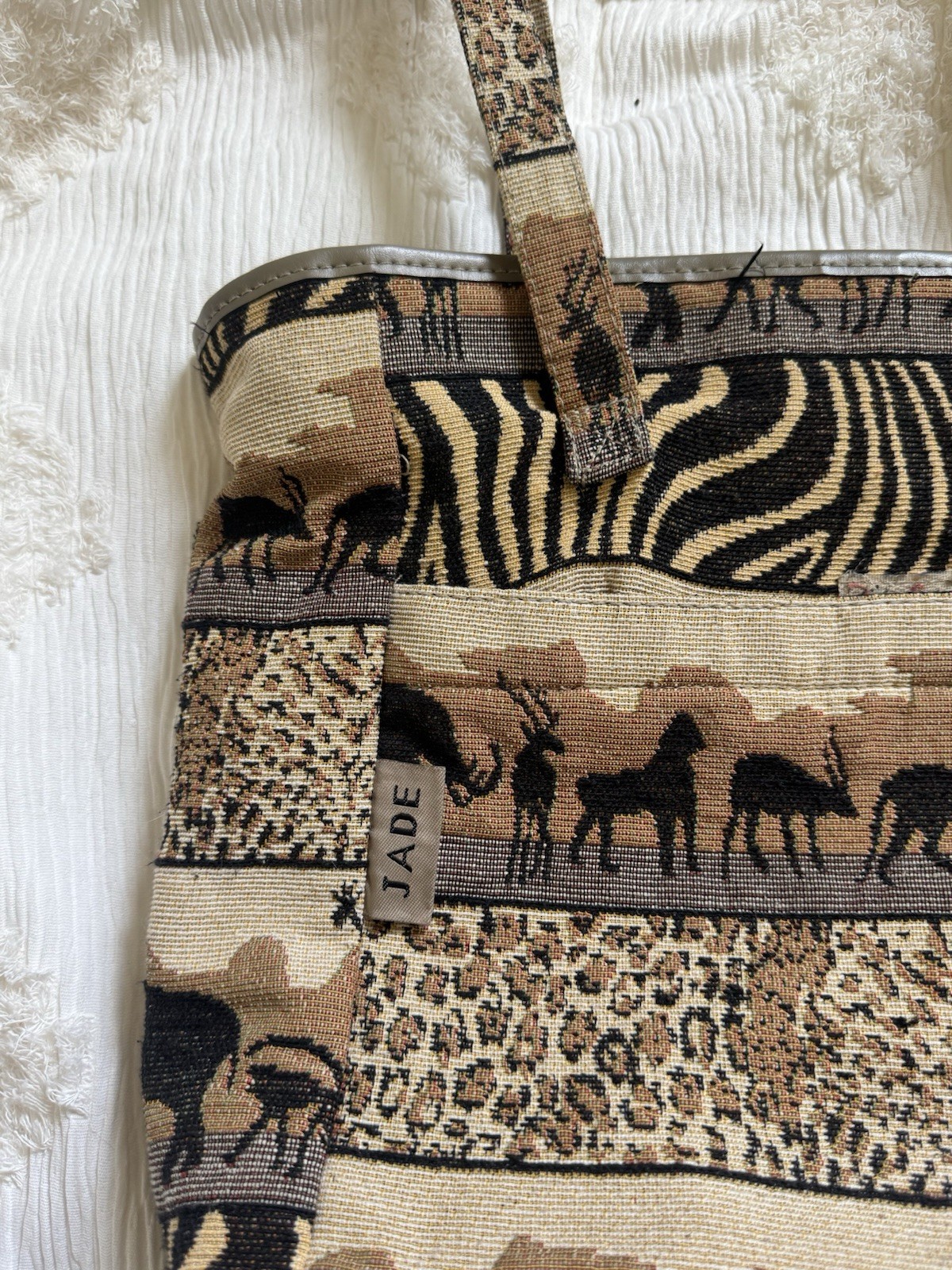 Vintage Jade Safari Print Tapestry Luggage Travel Bag Set Set Of 3 With Wheels