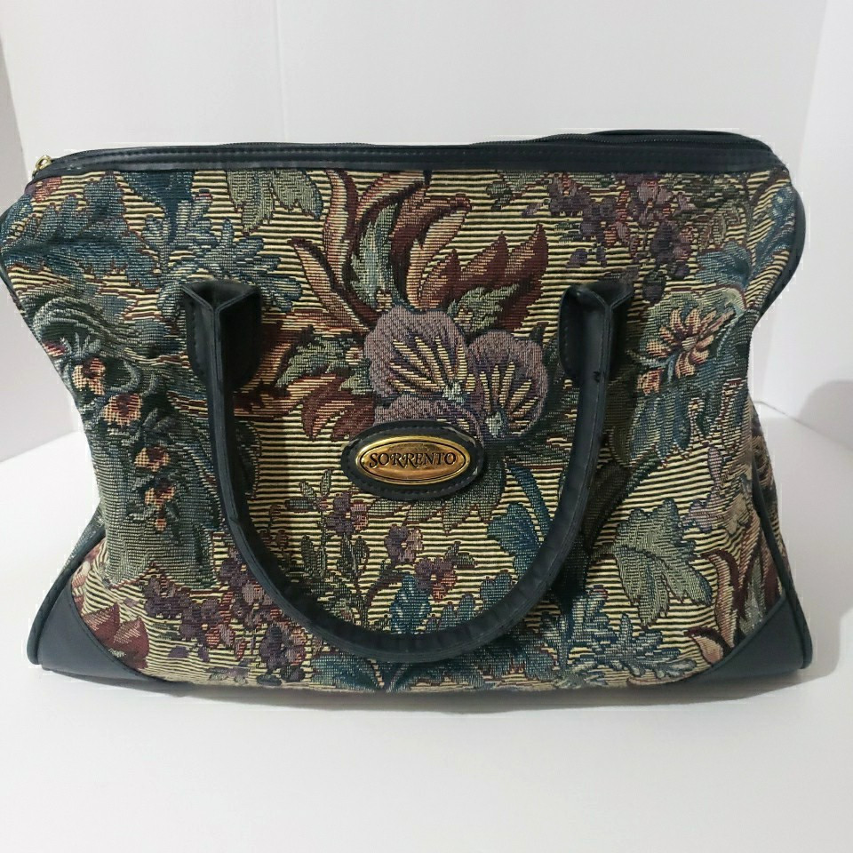 Sorrento Vintage Carry-All Carry-On Floral Tapestry Luggage Overnight Tote Bag