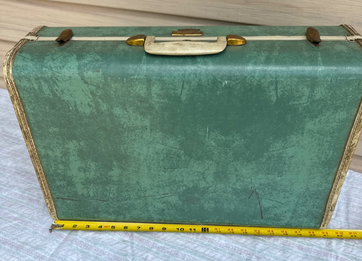 Samsonite Marbled Green 1950s Luggage Suitcase 21 X 17 X 7 SHWAYDER No Key