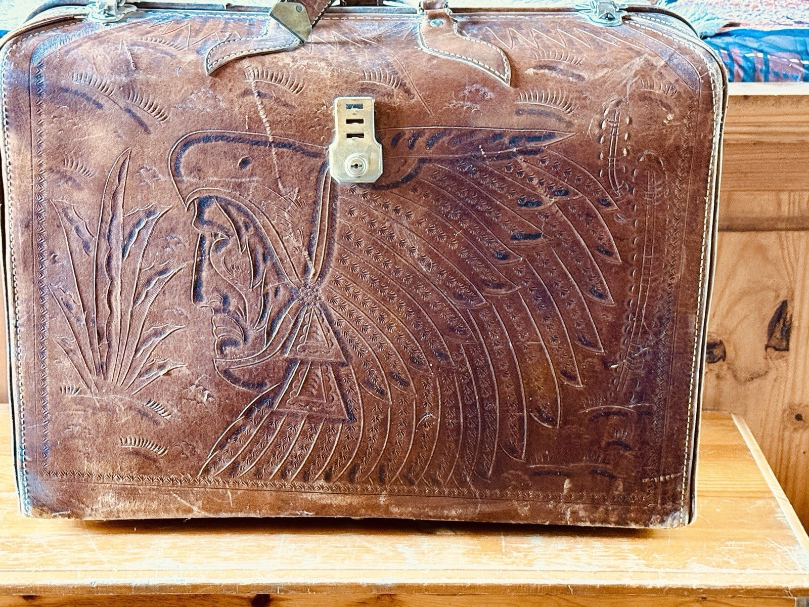 Vintage Leather Suitcase Hand Tooled