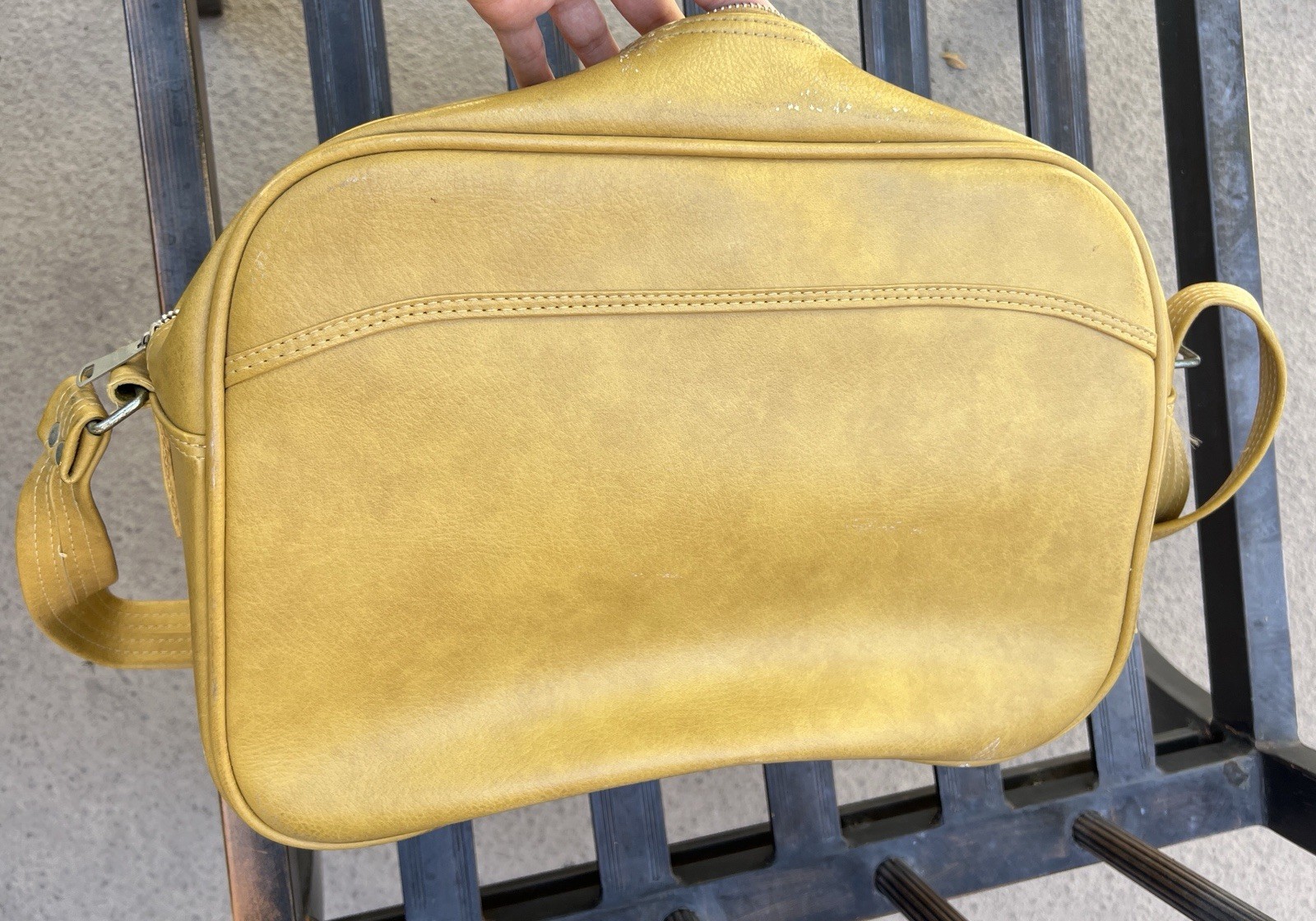 Vintage Gold Mustard Vinyl Travel Laptop Carry On Leather Bag Made In Korea