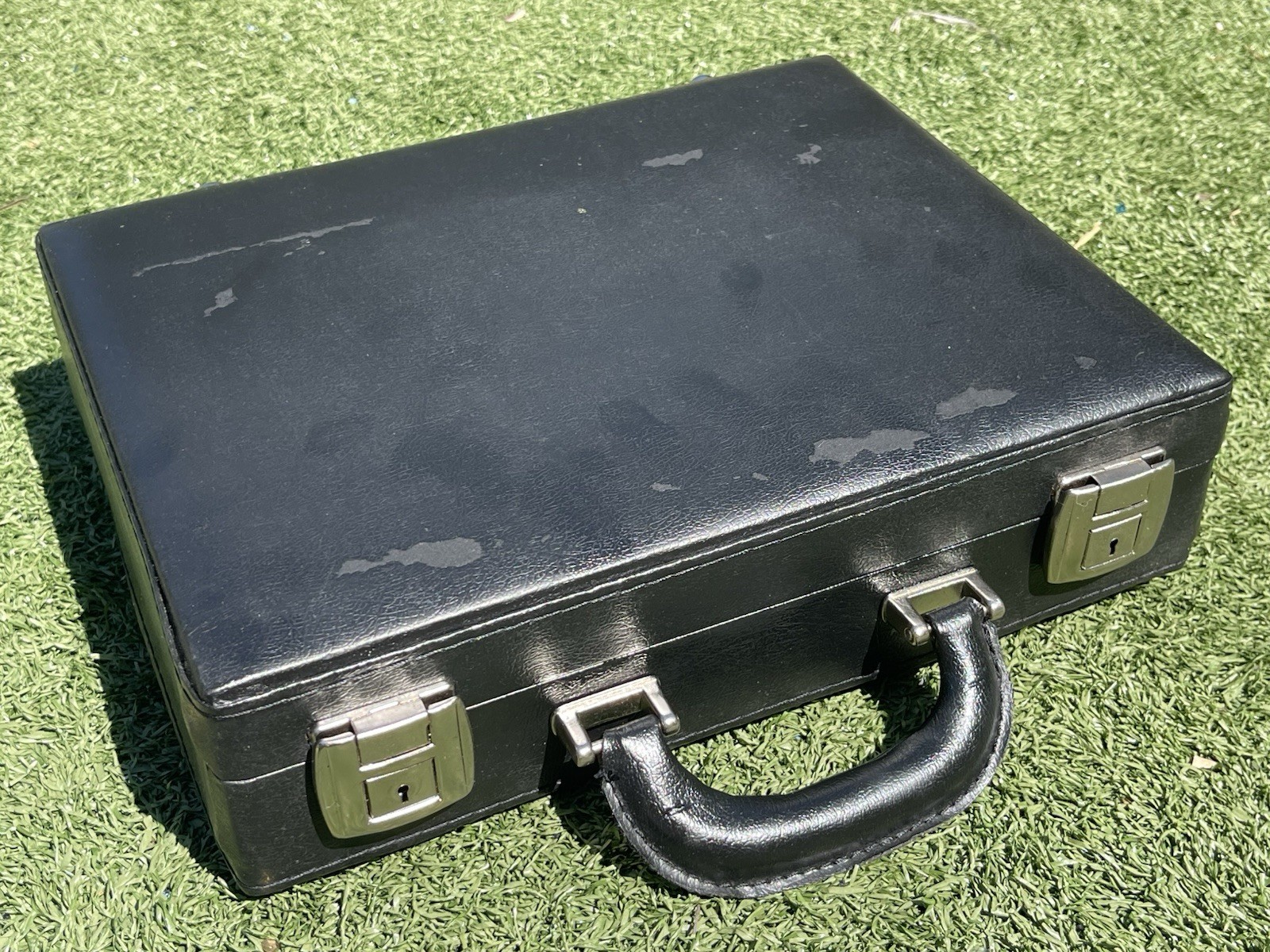Vintage 13” Black Hard Briefcase Storage Case with Latch Locks & Handle