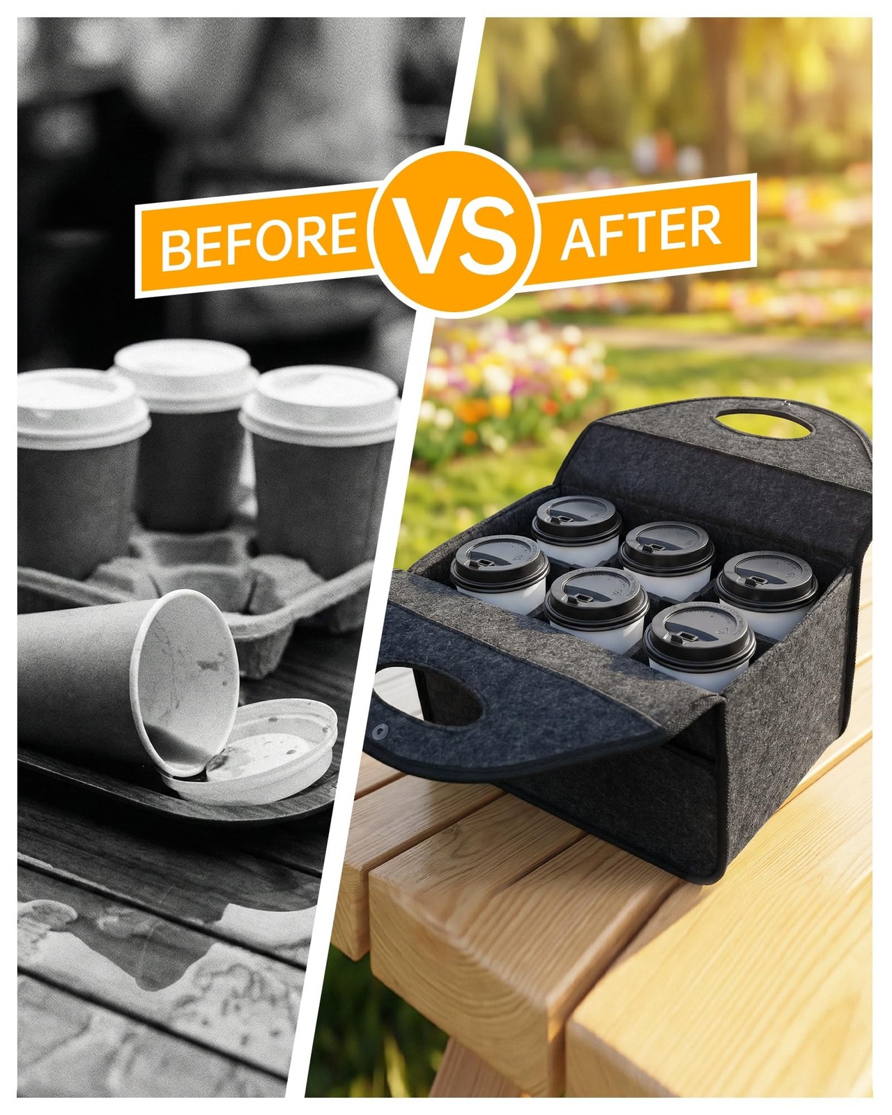 6 Cup Drink Carrier with Handle, Portable Felt Reusable Cup Holder for Hot & …