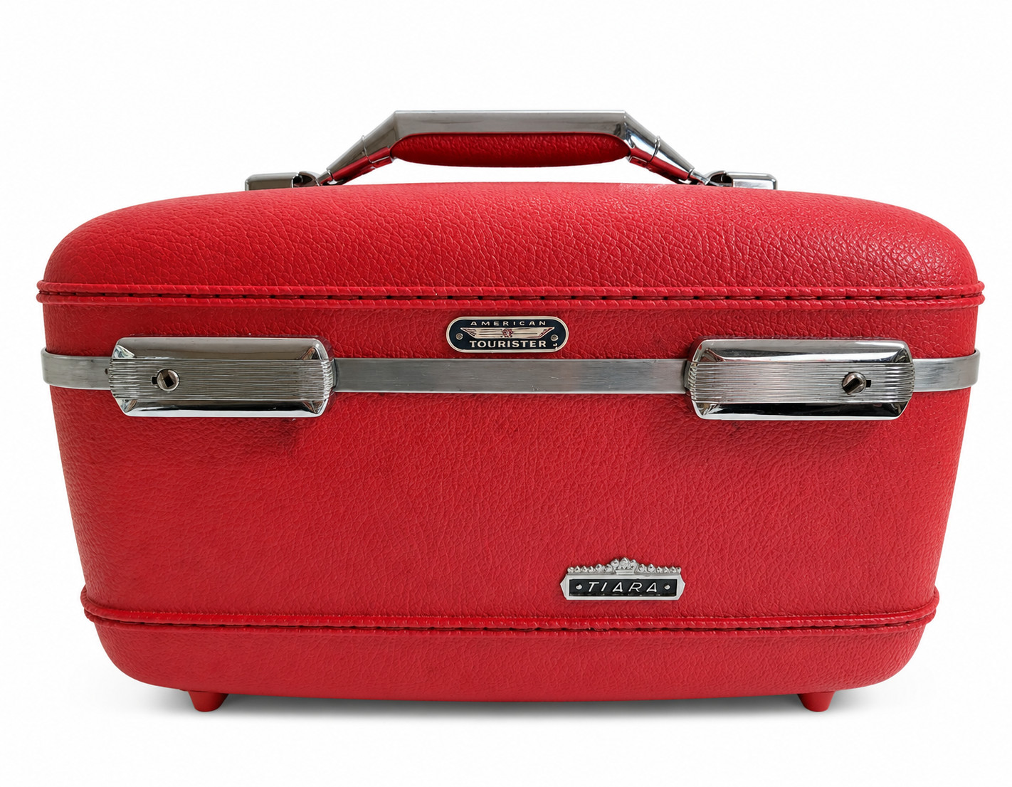 Vintage 1960s American Tourister Tiara Red Train Case Vanity Makeup Case USA