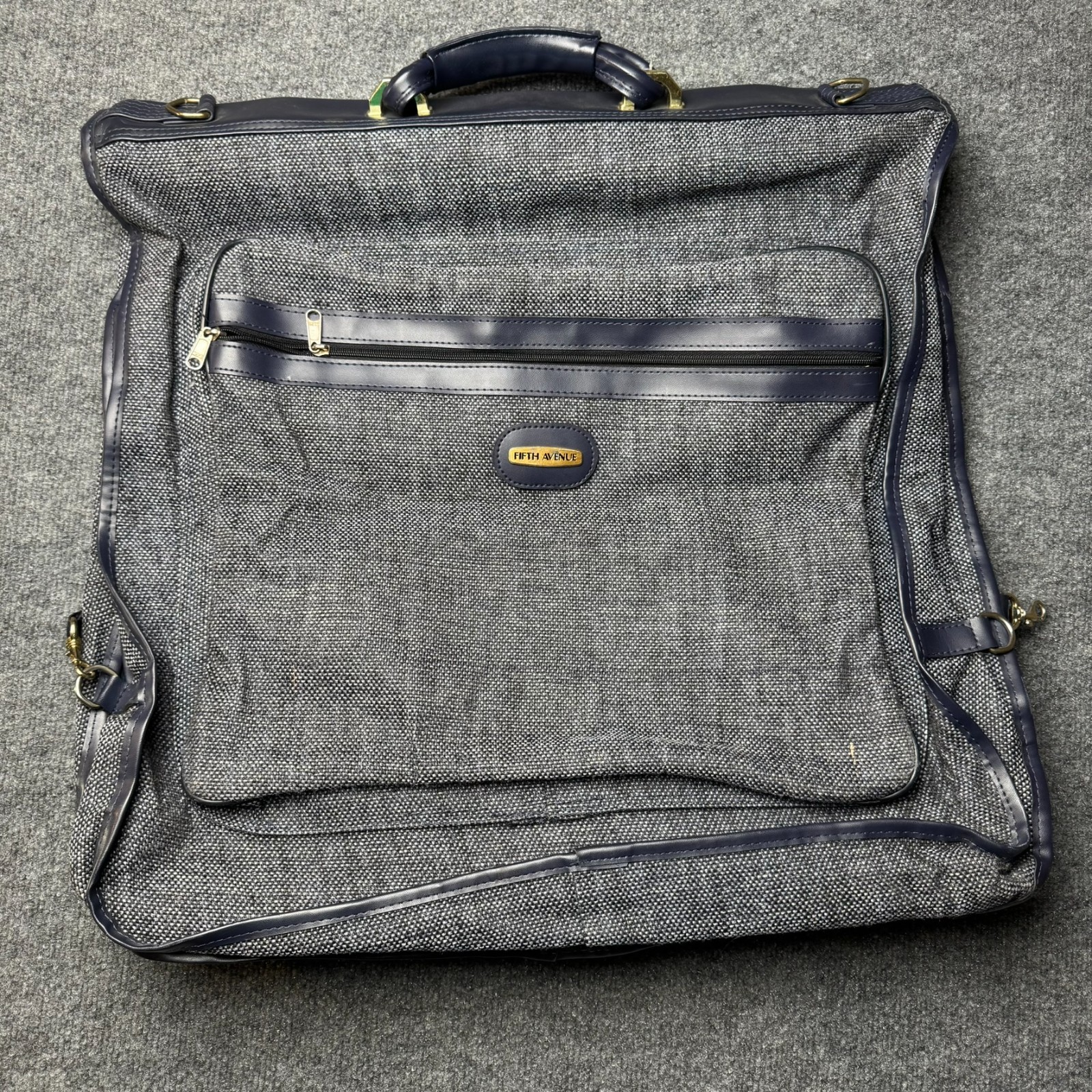 Fifth Avenue Vintage Blue Gray Tweed Garment Bag Travel Luggage Carry On