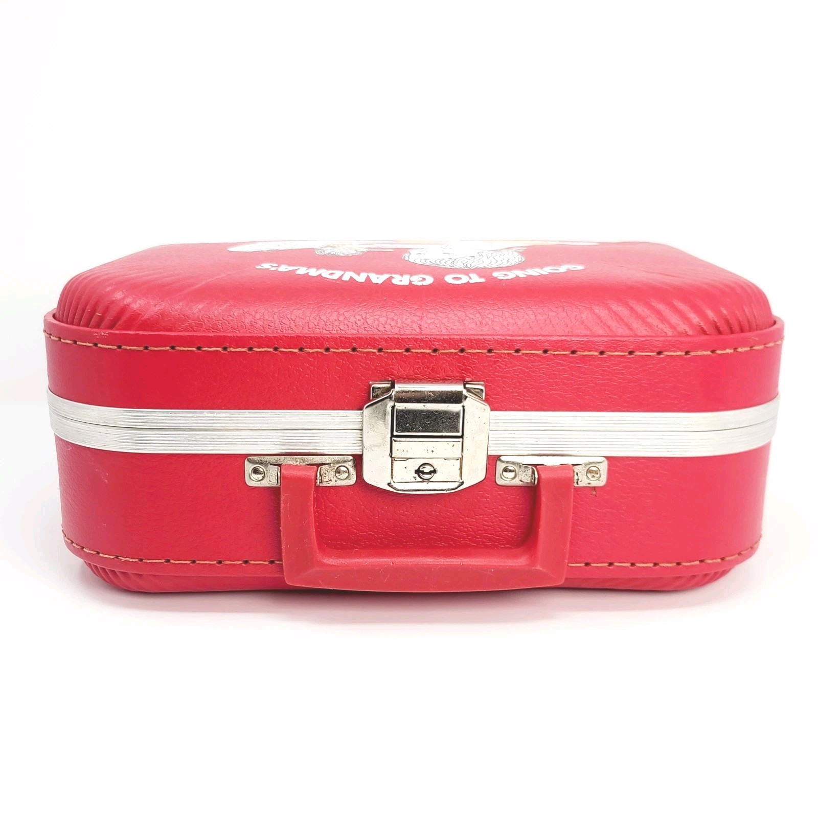 Going To Grandmas Vintage Suitcase Trojan Luggage Co Girl With Dolls Red 1960s